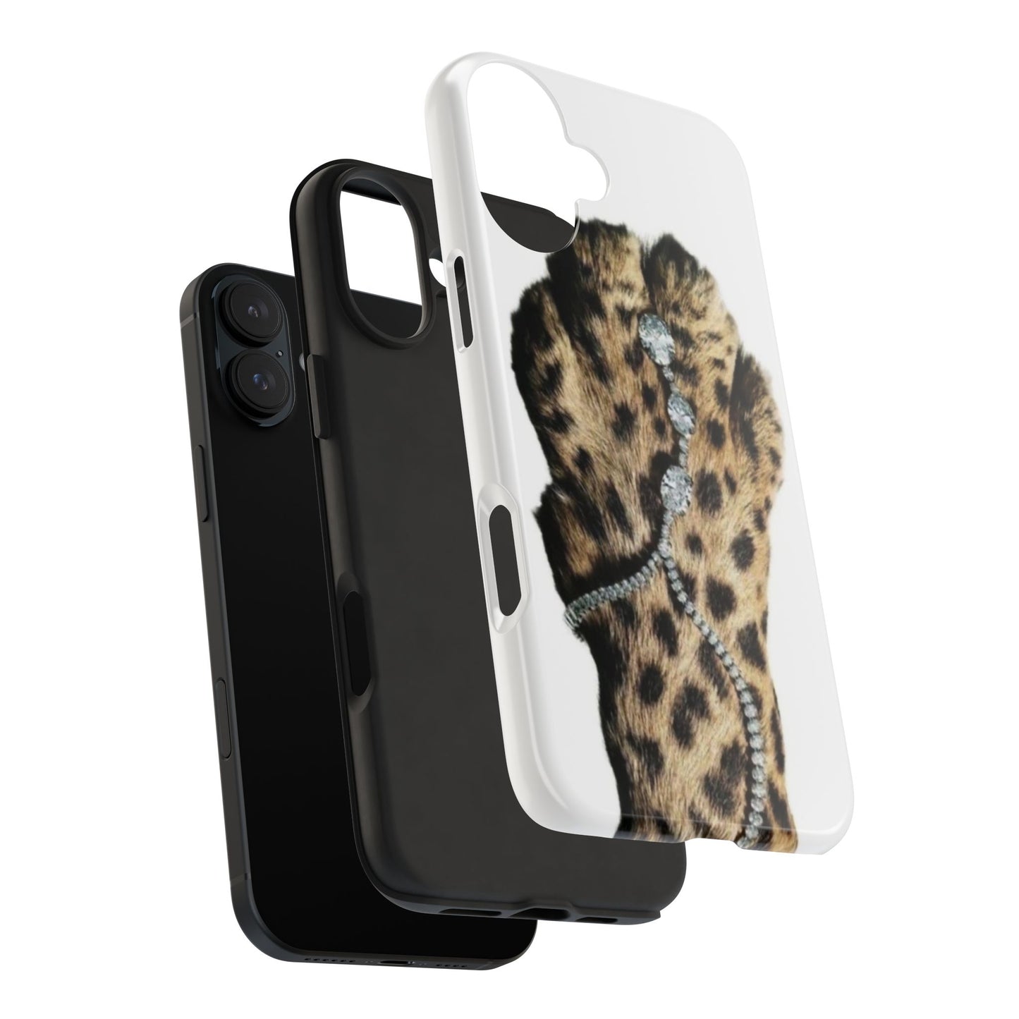Stylish Leopard Print Tough Phone Case with Diamond Accessories