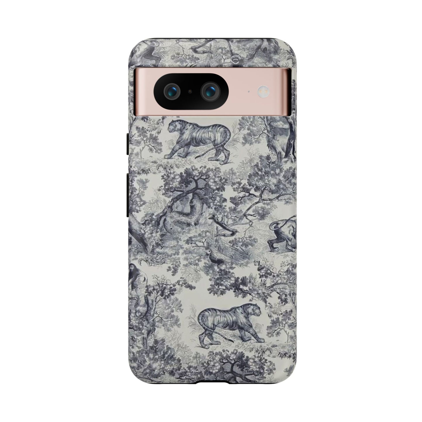 Toile Safari Phone Case — Vintage Tiger & Jungle Pattern Protective Tough Case