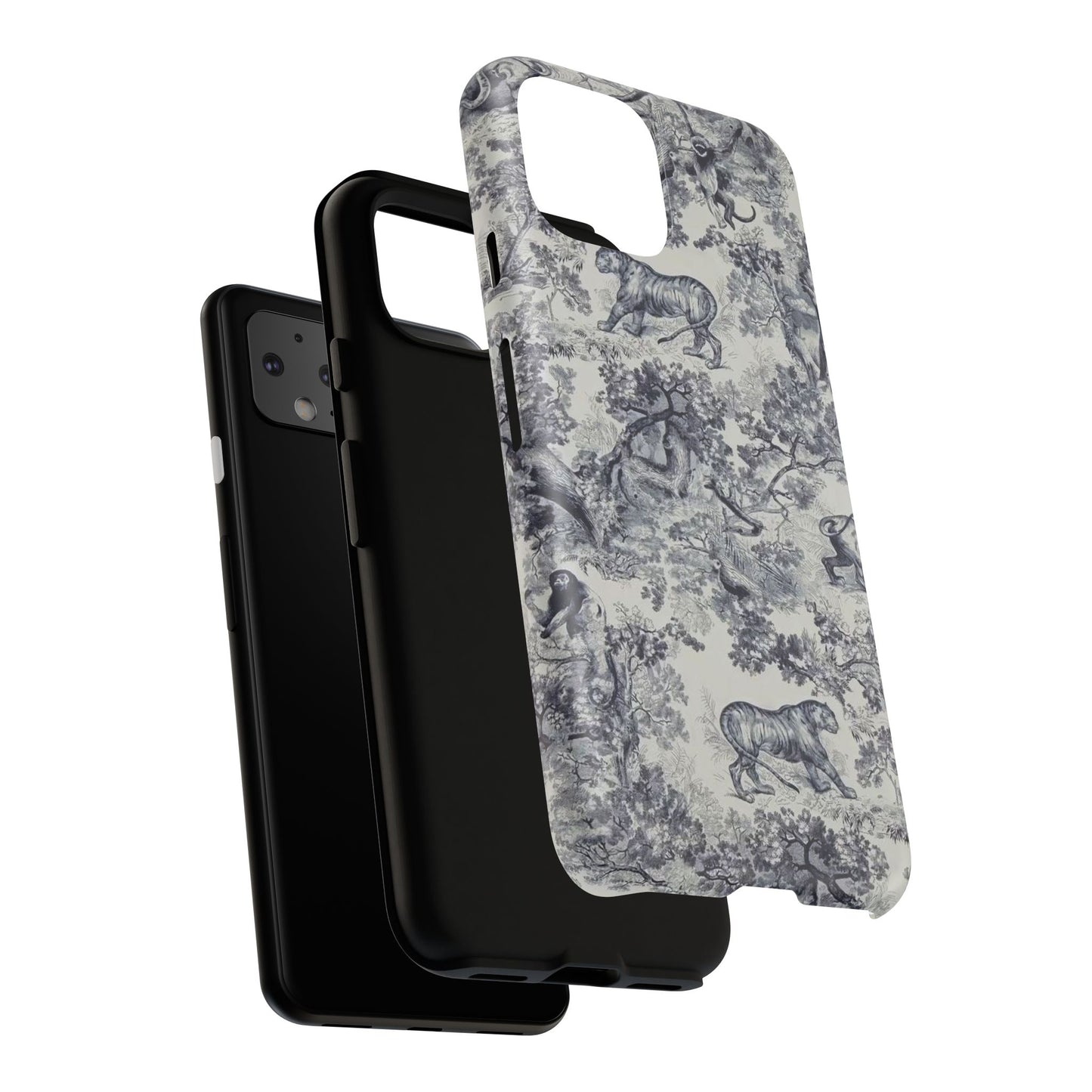 Toile Safari Phone Case — Vintage Tiger & Jungle Pattern Protective Tough Case