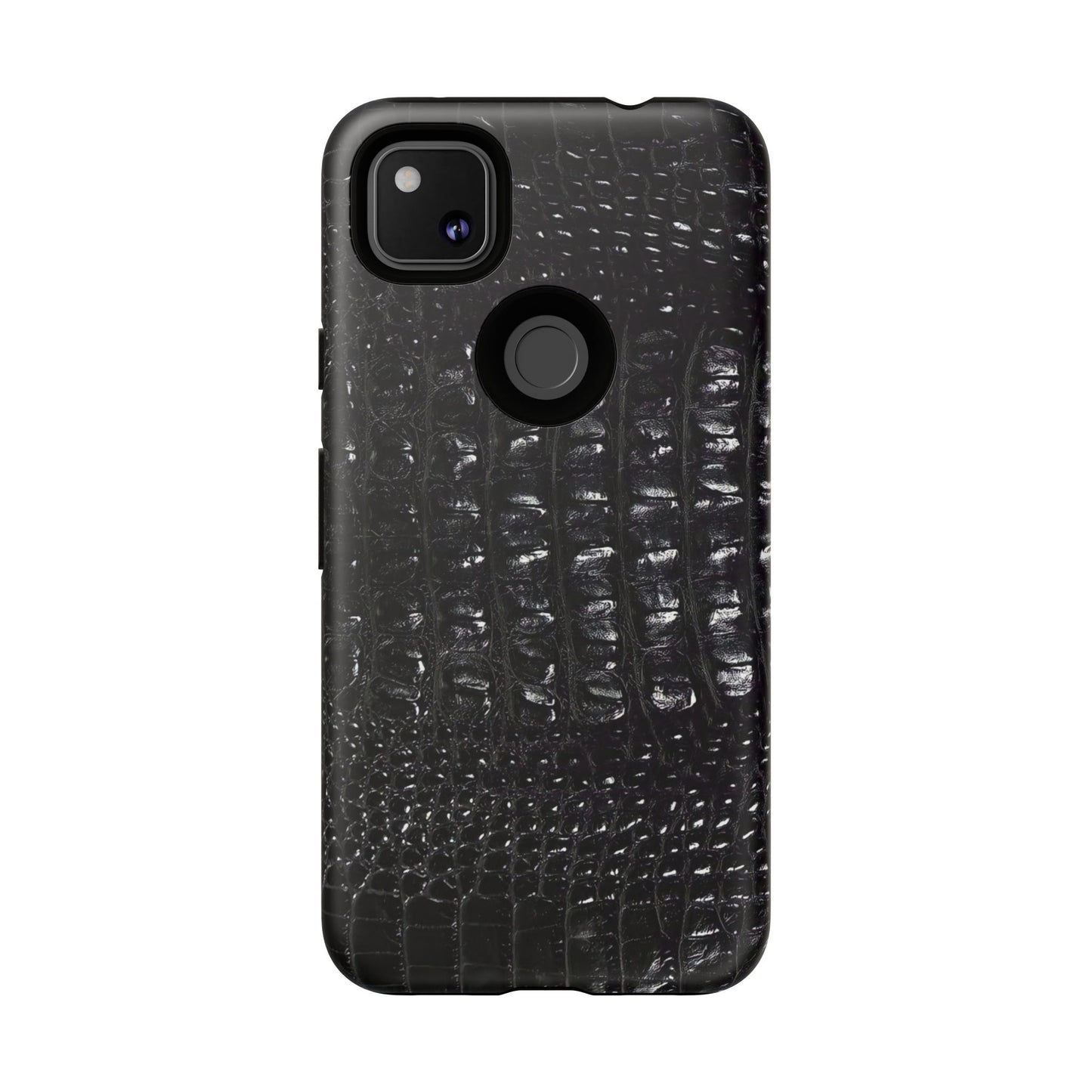 Black Croc Texture Tough Phone Case — Rugged Protective iPhone Cover