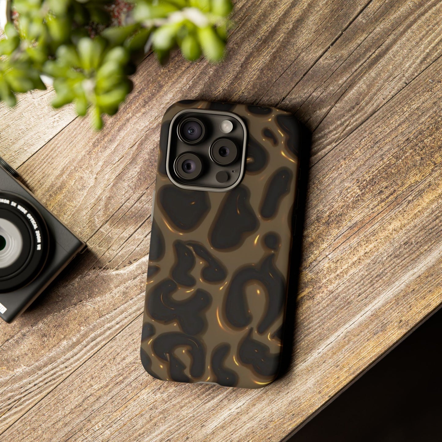 Leopard Gloss Tough Phone Case — Durable Protective iPhone Cover with Glossy Brown Animal Print