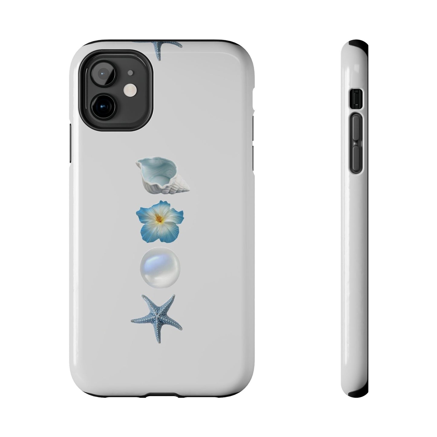 Ocean-Inspired Tough Phone Cases - Coastal Design with Shells and Pearls