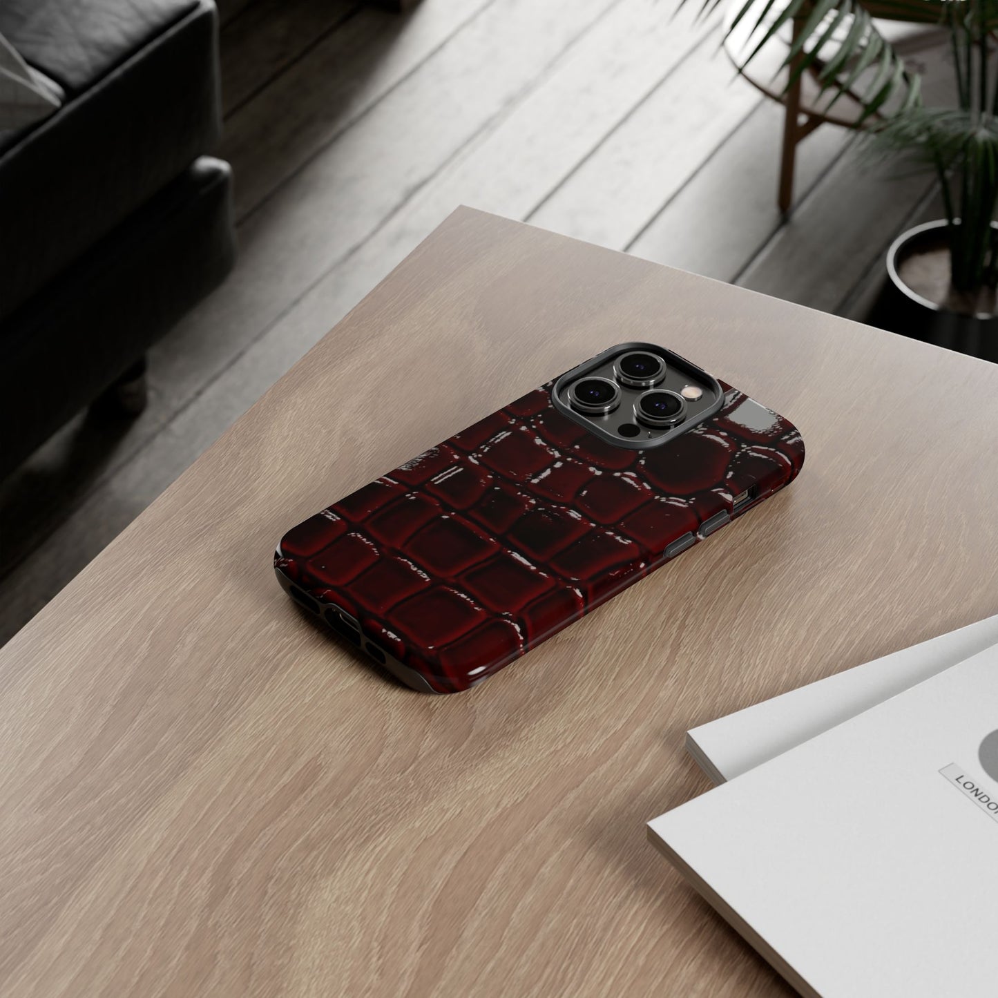 Croc Embossed Burgundy Tough Phone Case