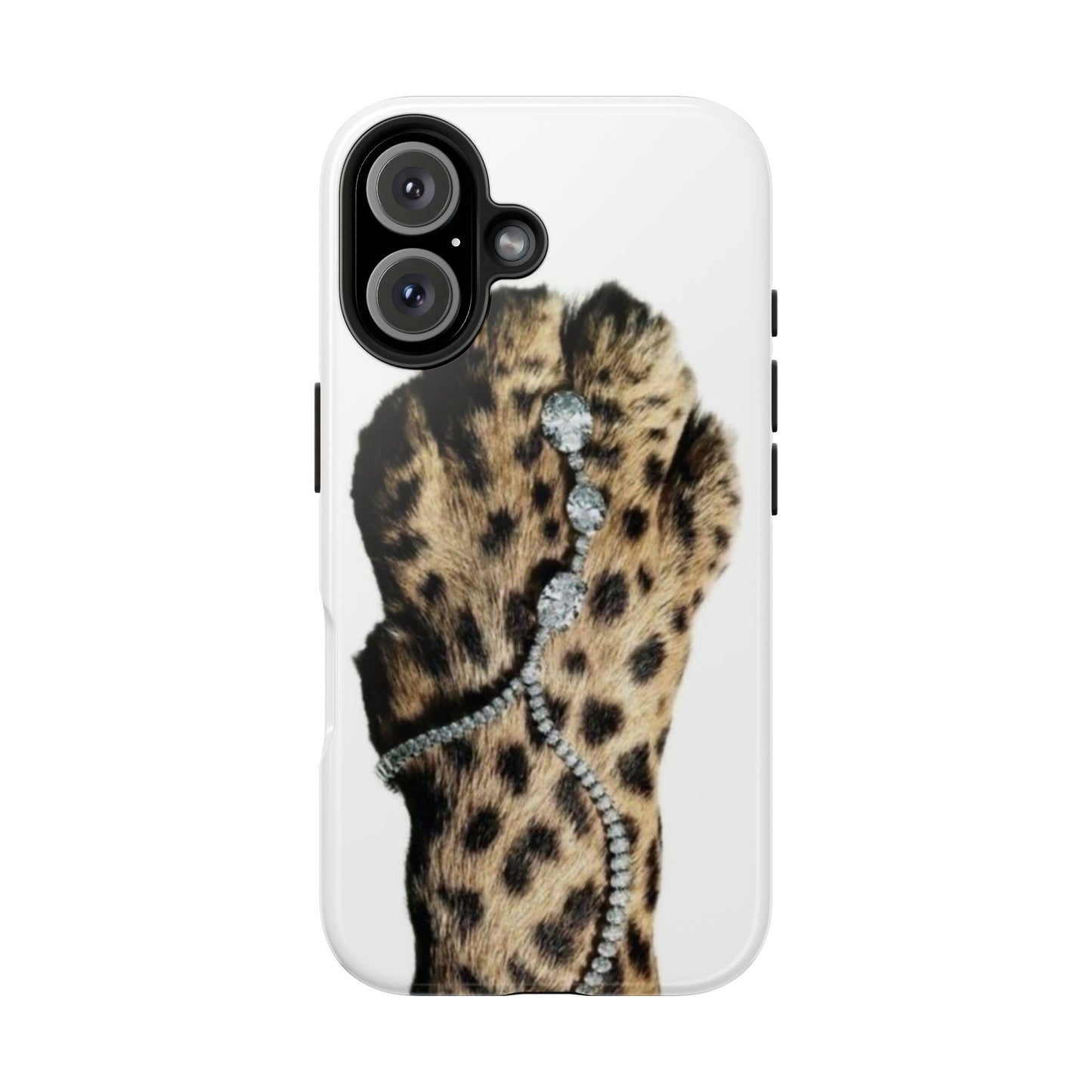 Stylish Leopard Print Tough Phone Case with Diamond Accessories