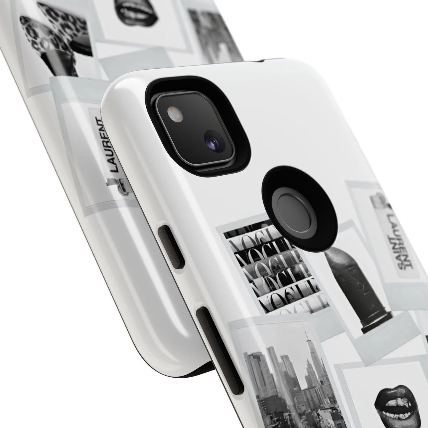 Phone Case — Black & White Polaroid Collage (City, Fashion, Lipstick)