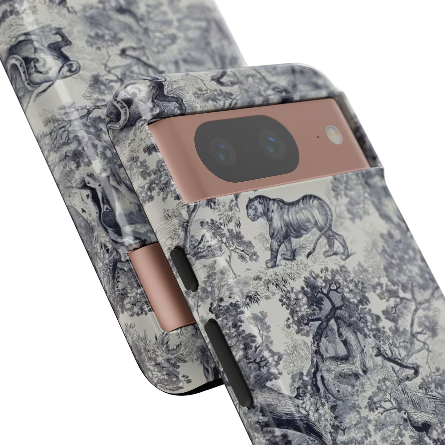 Toile Safari Phone Case — Vintage Tiger & Jungle Pattern Protective Tough Case