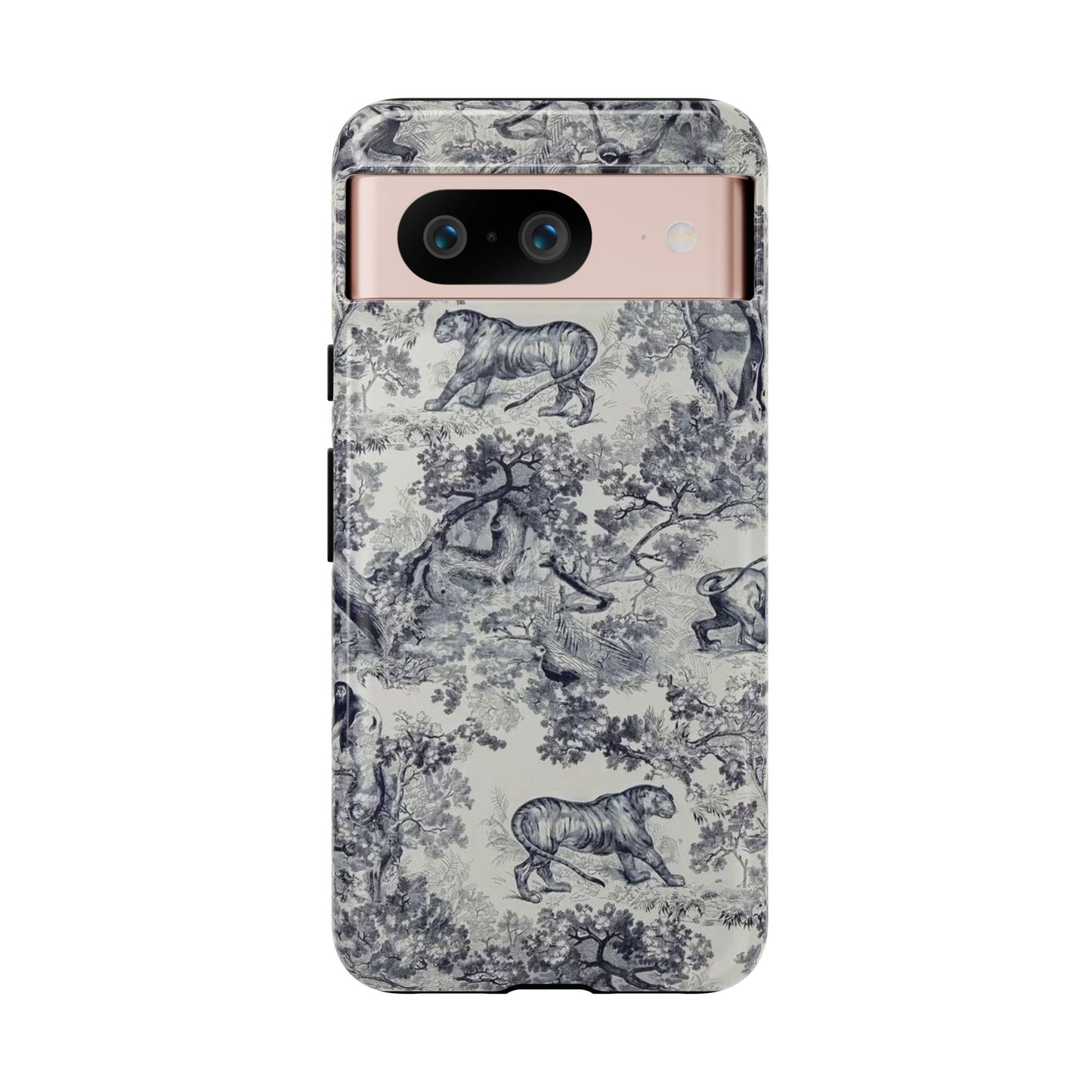 Toile Safari Phone Case — Vintage Tiger & Jungle Pattern Protective Tough Case