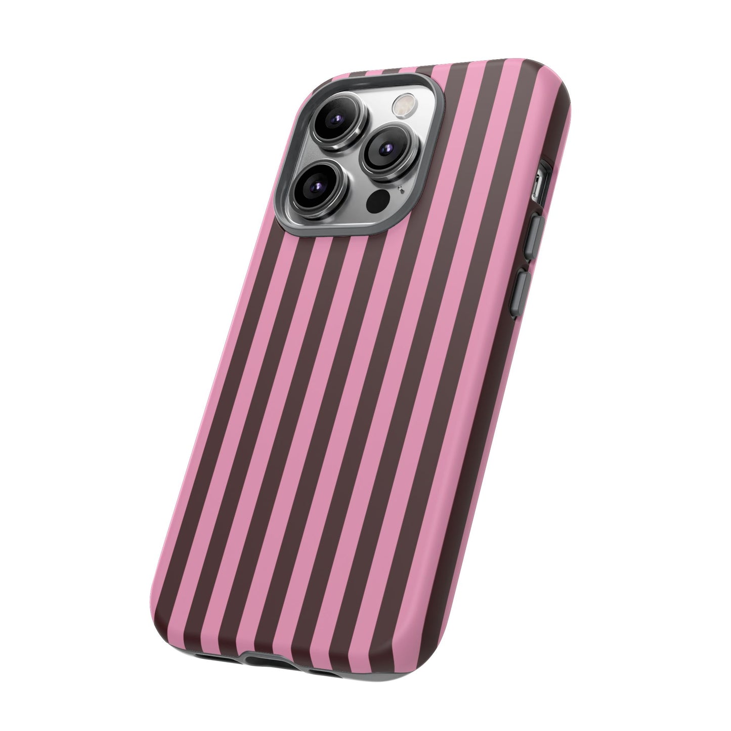 Striped Pink & Burgundy Tough Phone Case — Durable Vertical Stripe Protection
