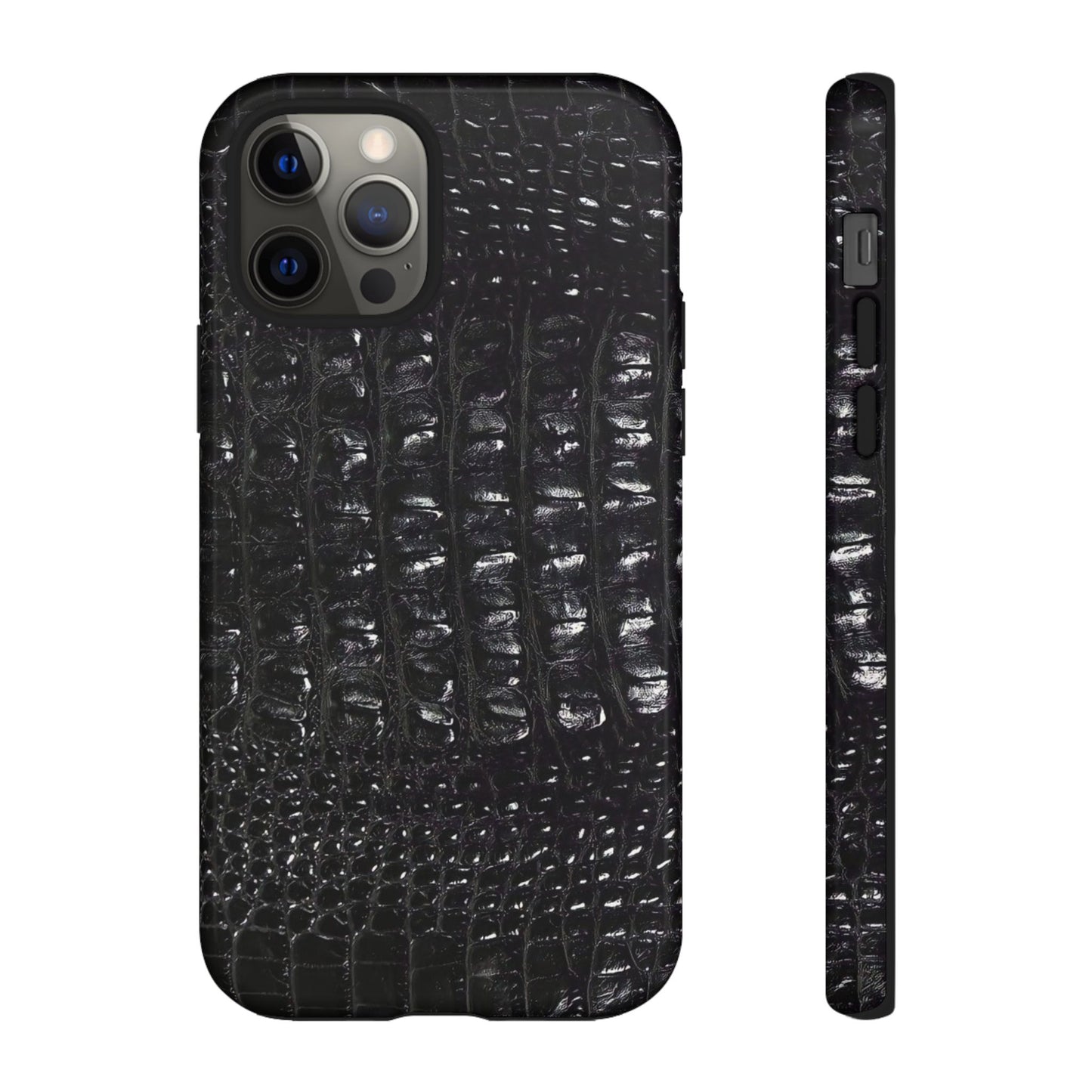 Black Croc Texture Tough Phone Case — Rugged Protective iPhone Cover