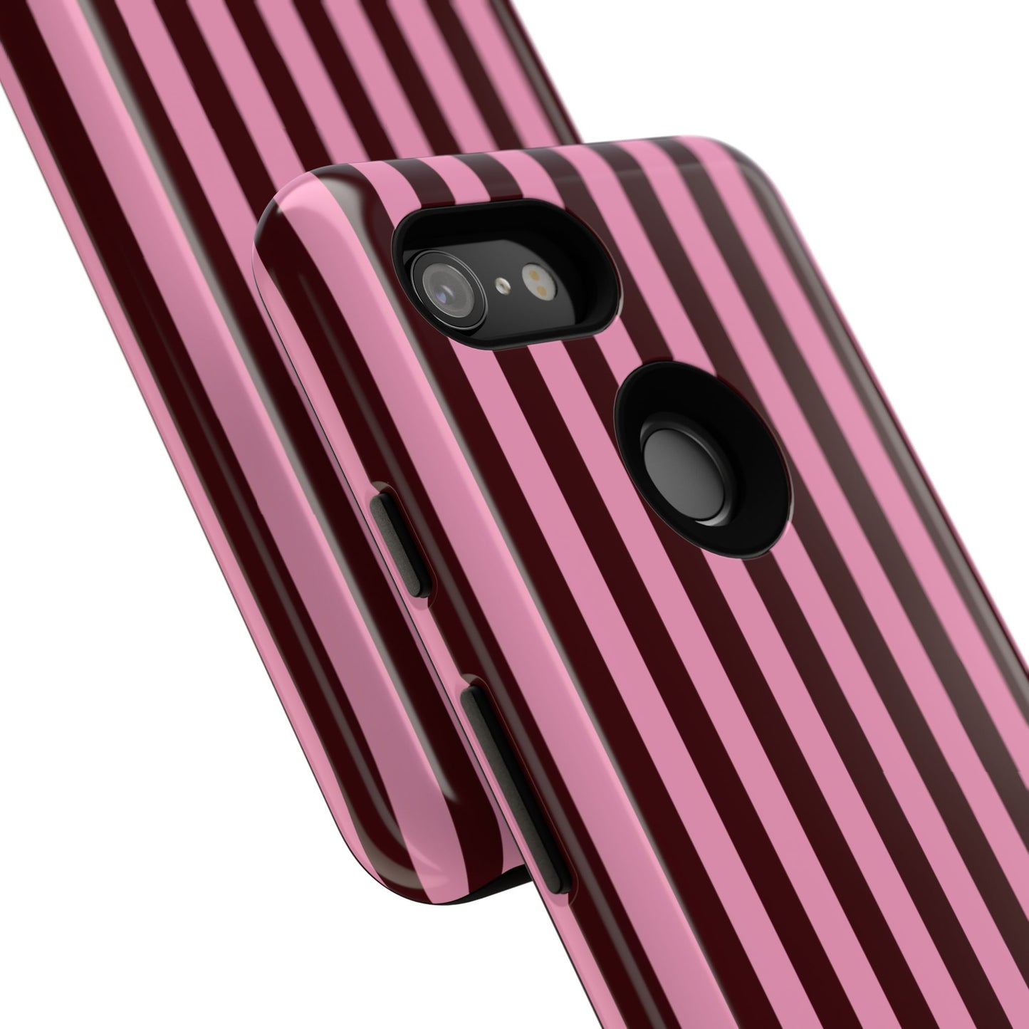 Striped Pink & Burgundy Tough Phone Case — Durable Vertical Stripe Protection