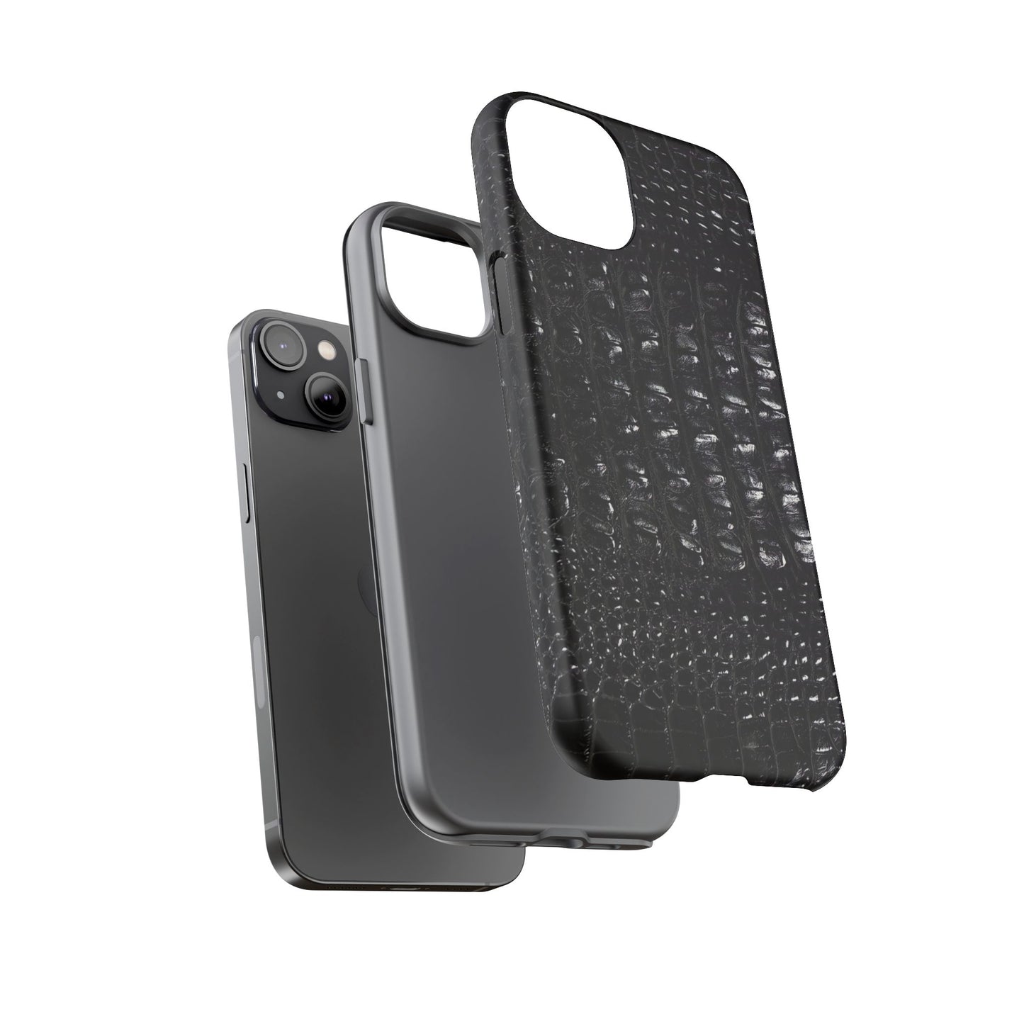 Black Croc Texture Tough Phone Case — Rugged Protective iPhone Cover
