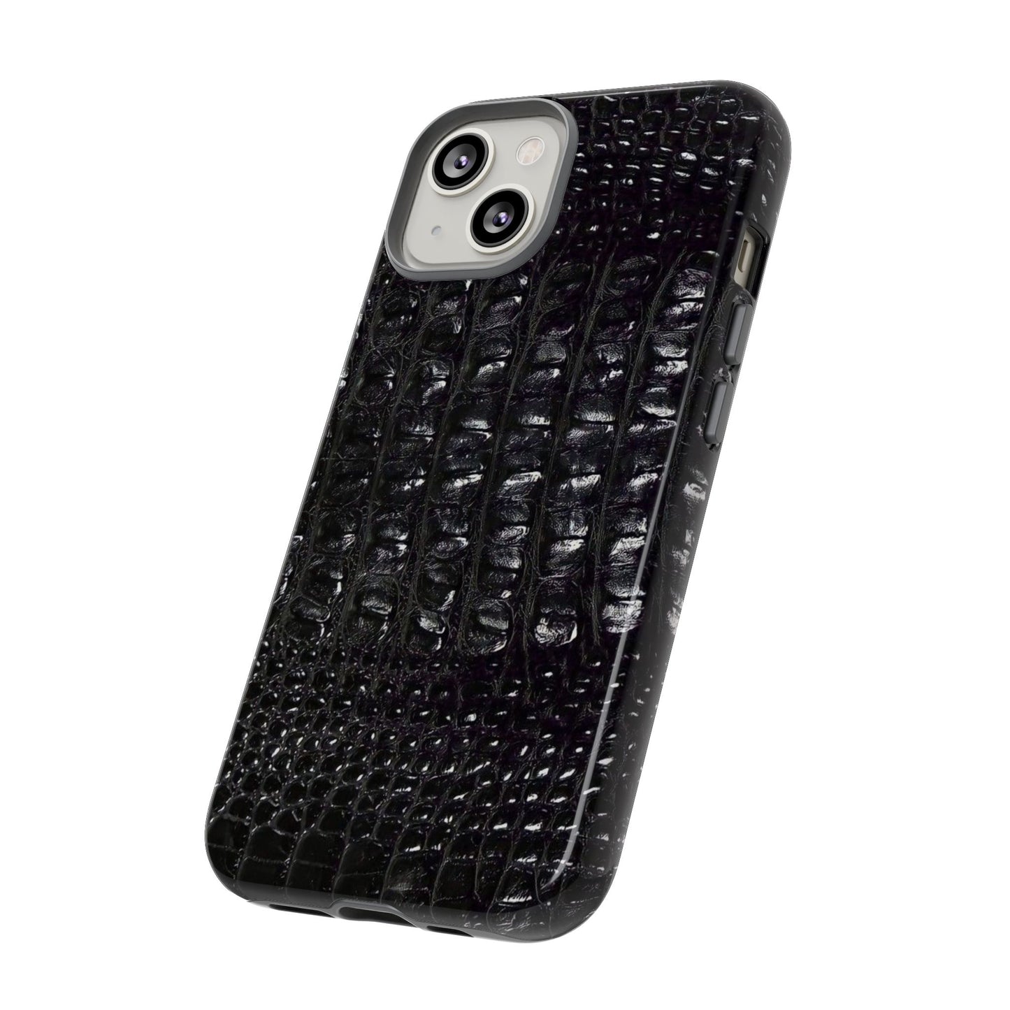 Black Croc Texture Tough Phone Case — Rugged Protective iPhone Cover