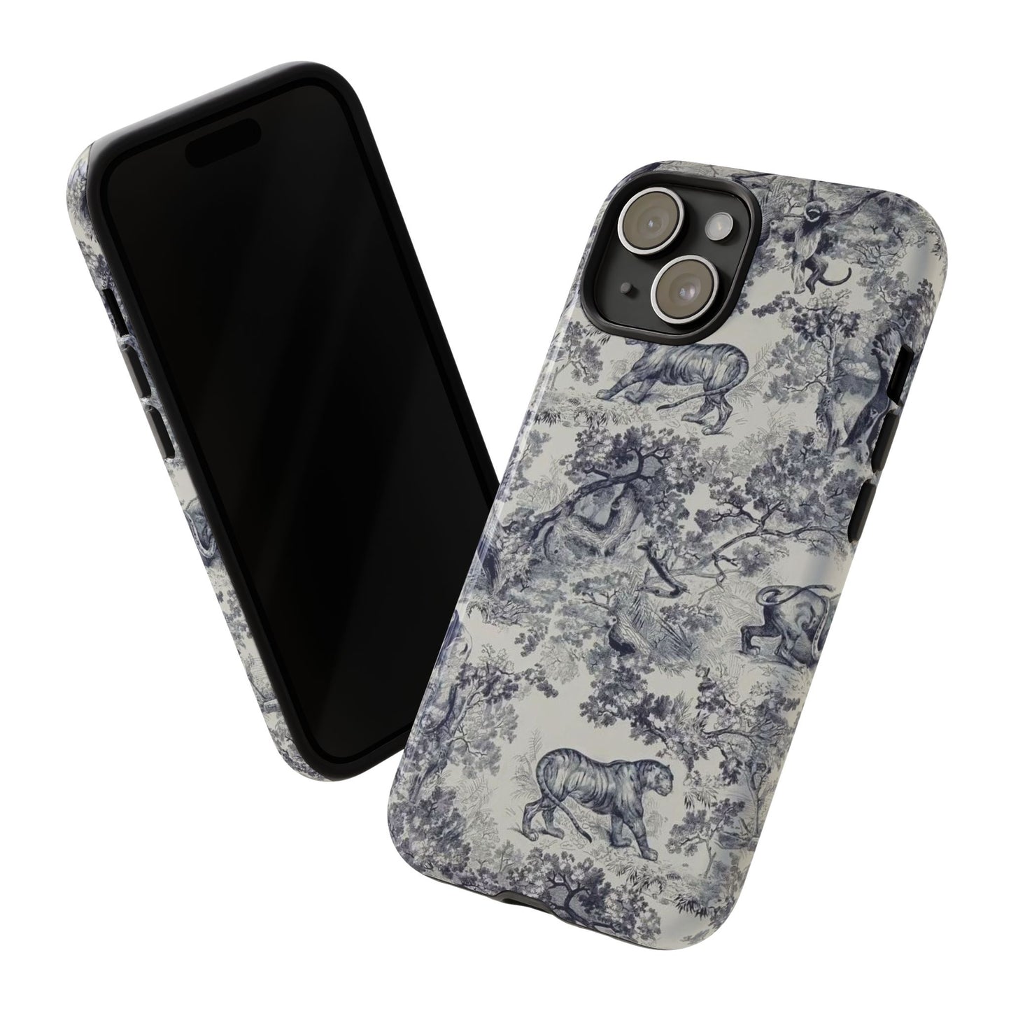 Toile Safari Phone Case — Vintage Tiger & Jungle Pattern Protective Tough Case