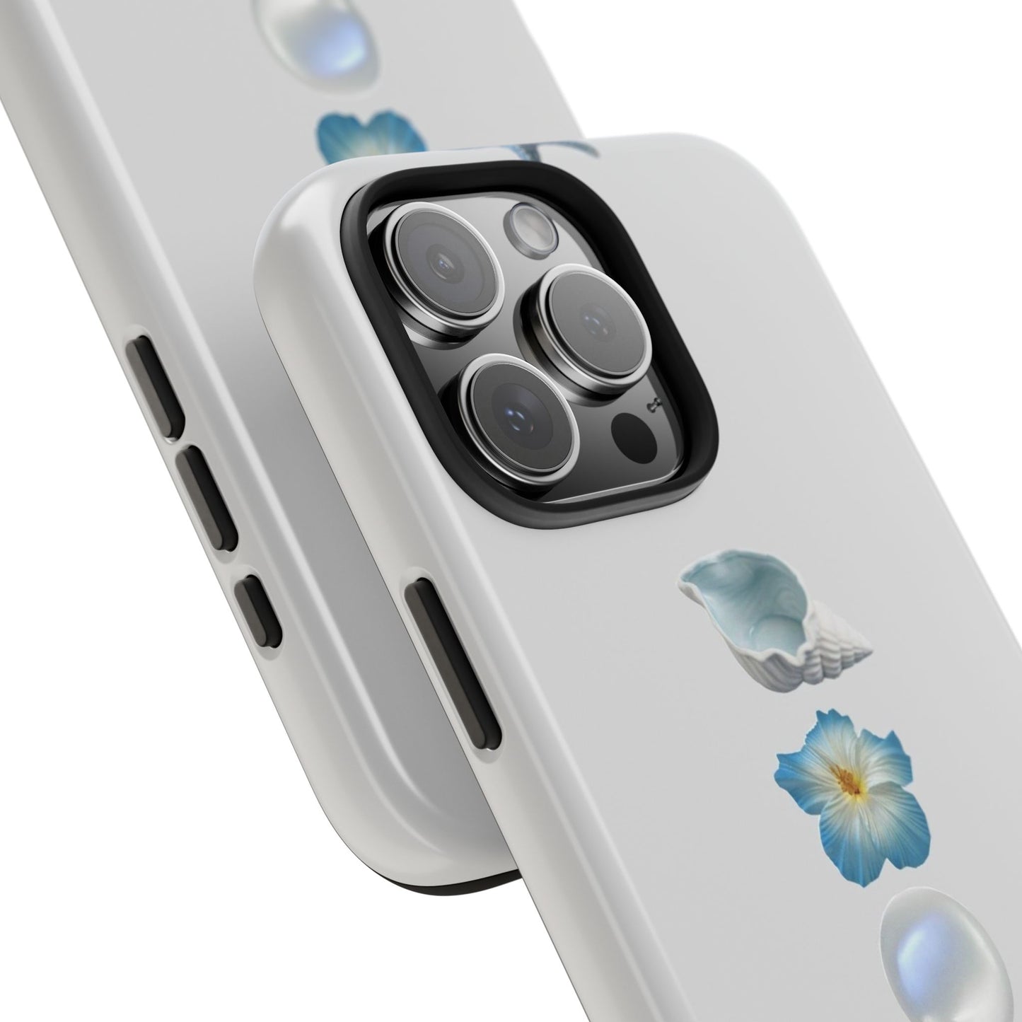 Ocean-Inspired Tough Phone Cases - Coastal Design with Shells and Pearls