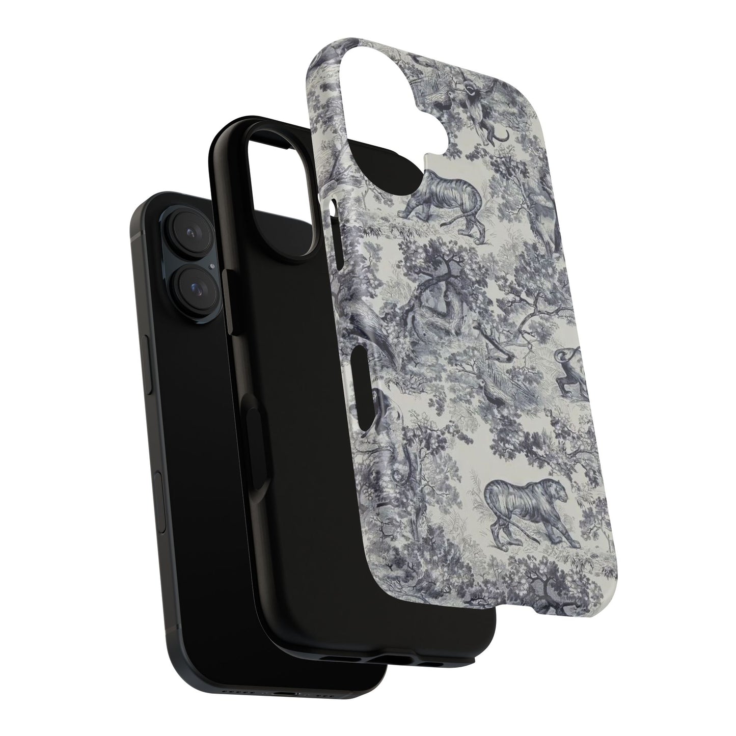 Toile Safari Phone Case — Vintage Tiger & Jungle Pattern Protective Tough Case