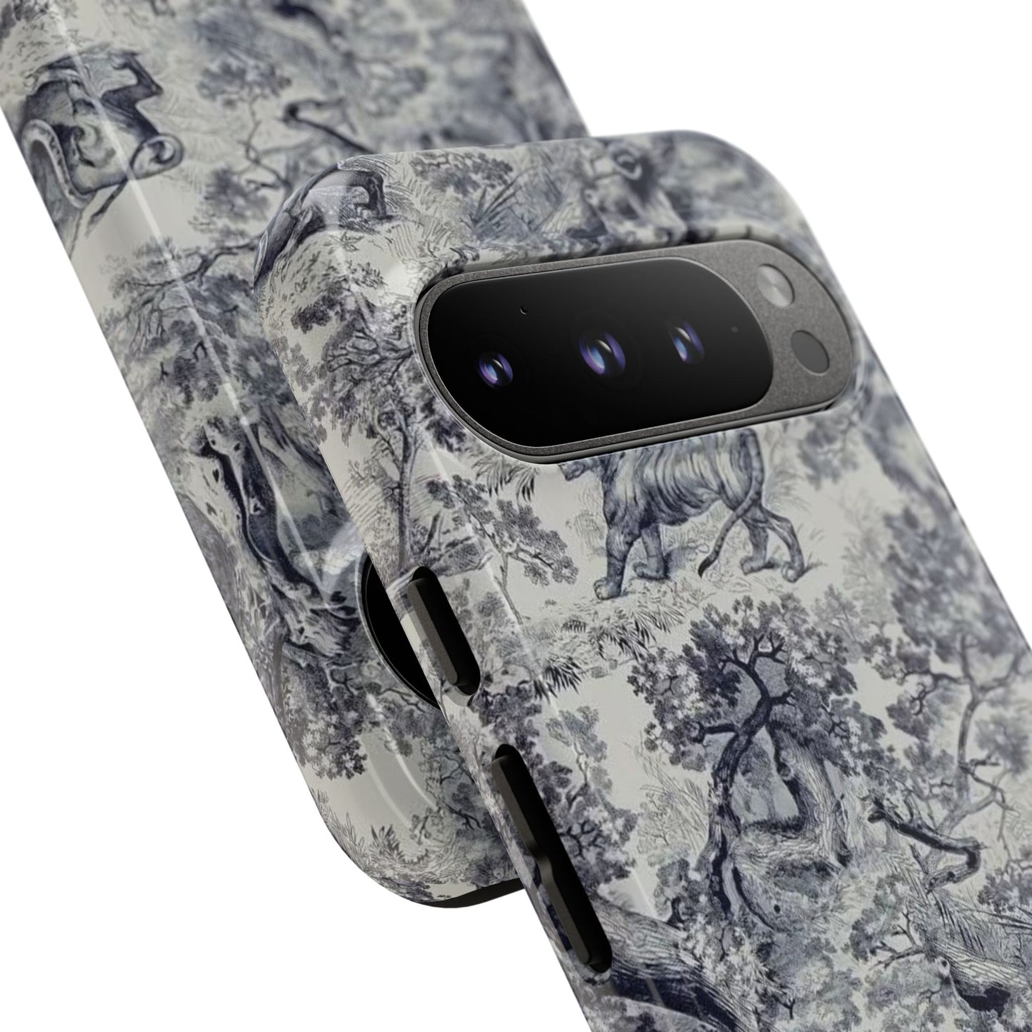 Toile Safari Phone Case — Vintage Tiger & Jungle Pattern Protective Tough Case