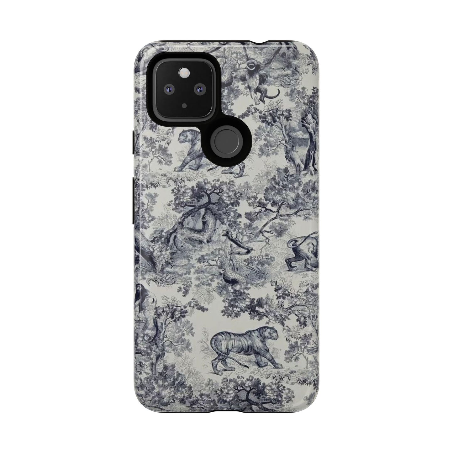 Toile Safari Phone Case — Vintage Tiger & Jungle Pattern Protective Tough Case