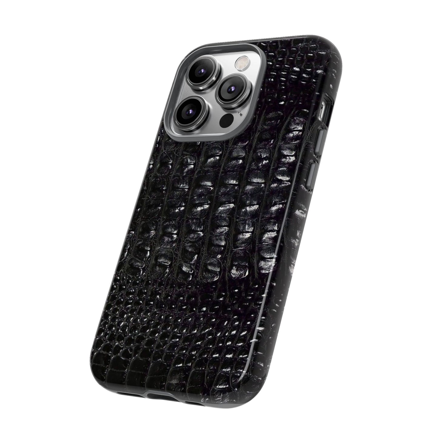 Black Croc Texture Tough Phone Case — Rugged Protective iPhone Cover