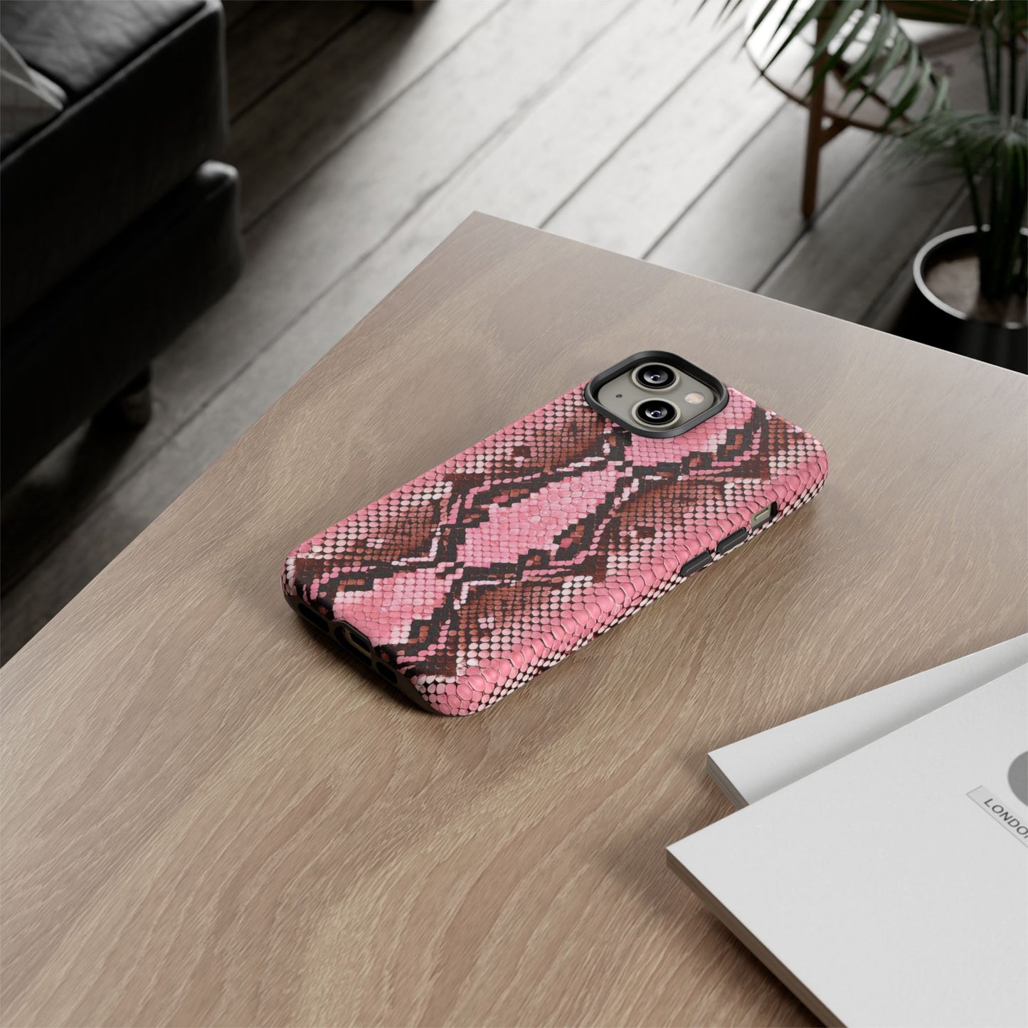 Pink Snake Skin Tough Phone Case — Protective Stylish iPhone Cover