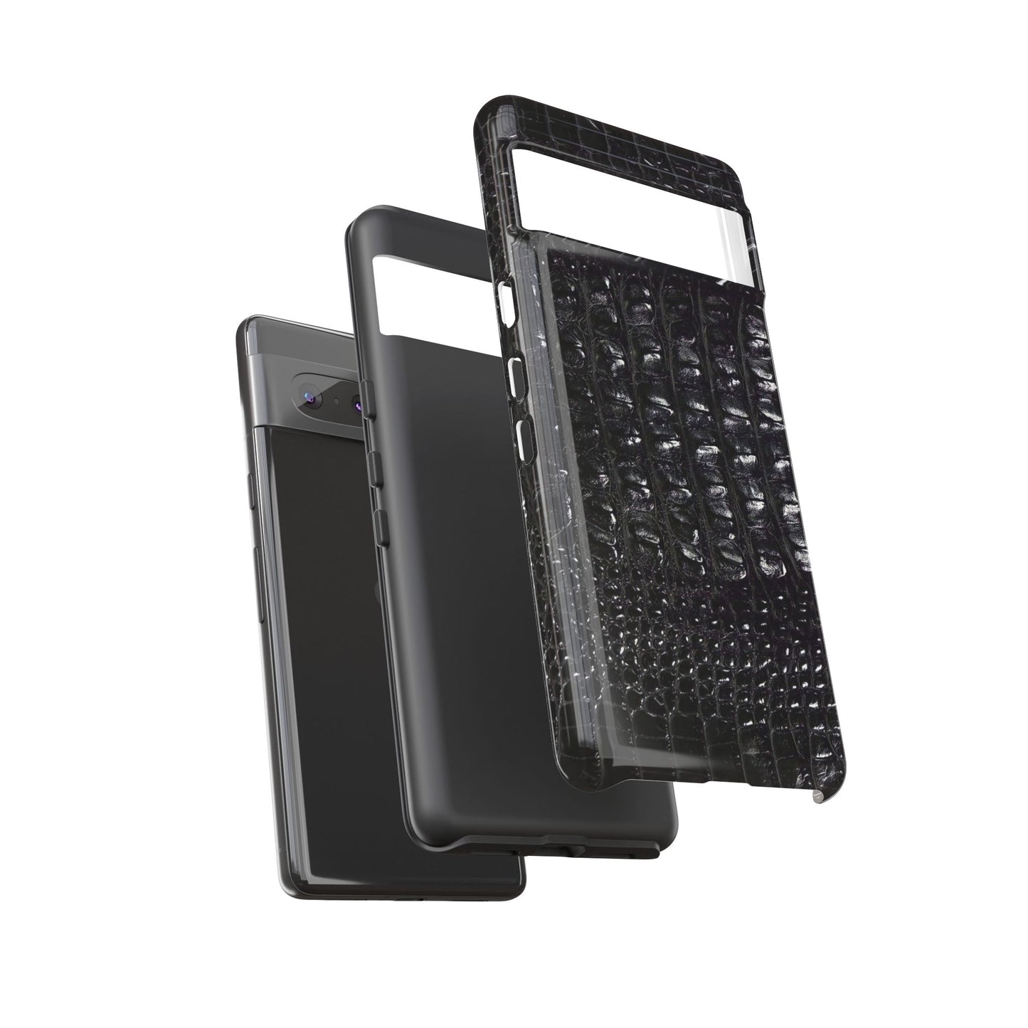 Black Croc Texture Tough Phone Case — Rugged Protective iPhone Cover