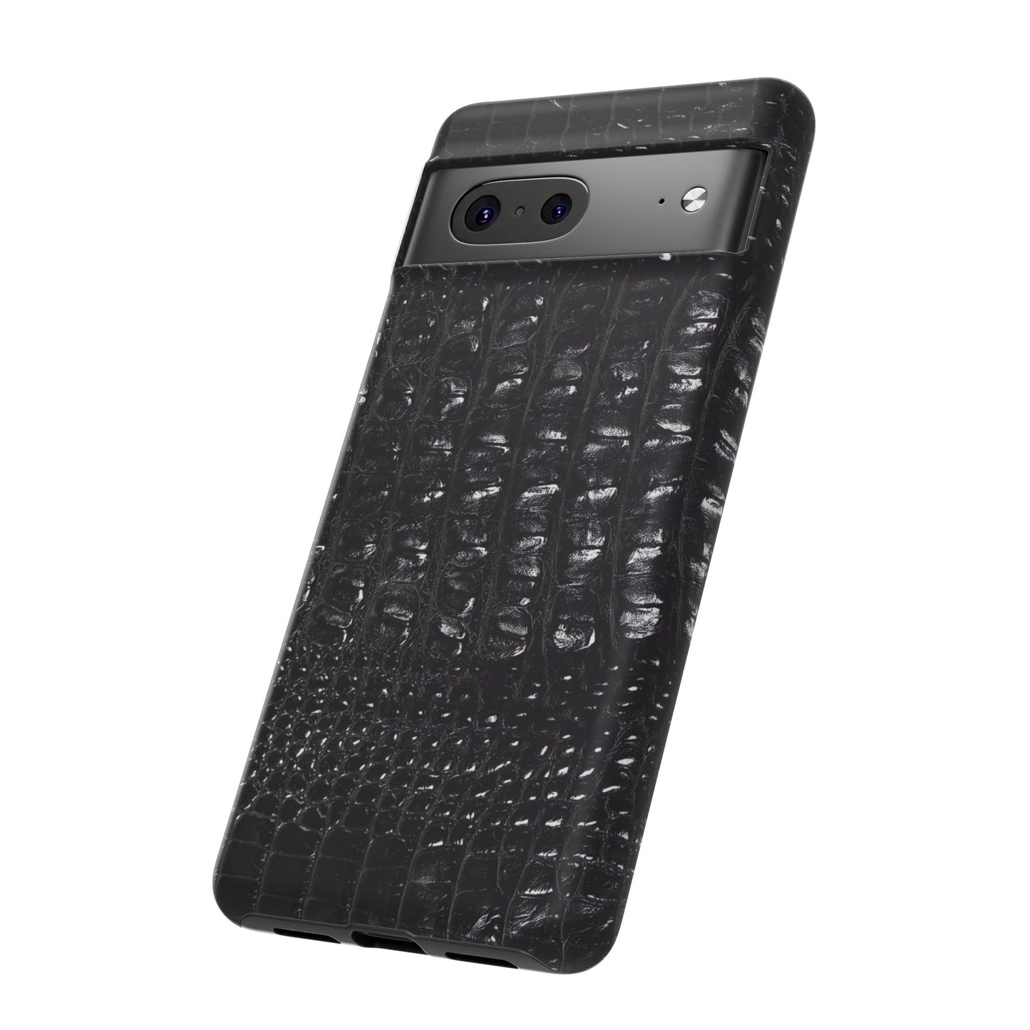 Black Croc Texture Tough Phone Case — Rugged Protective iPhone Cover