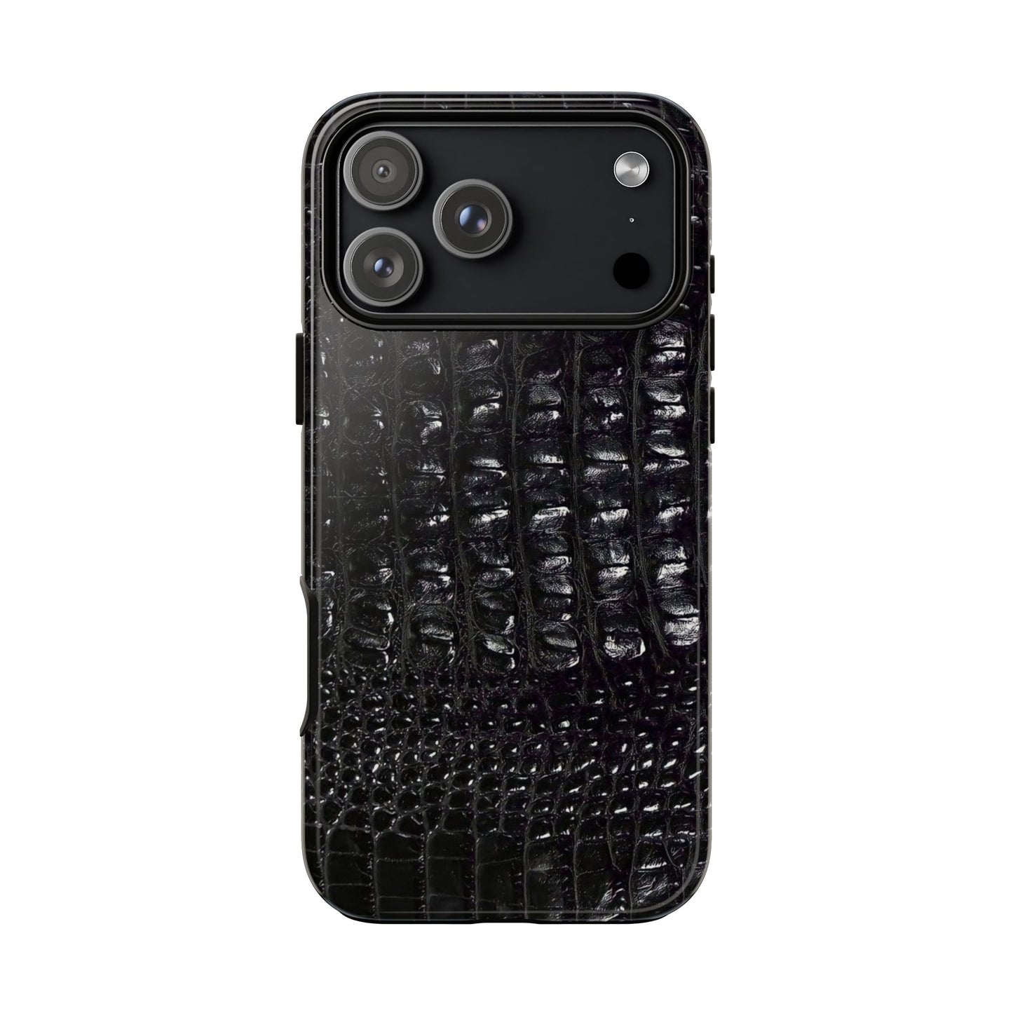 Black Croc Texture Tough Phone Case — Rugged Protective iPhone Cover