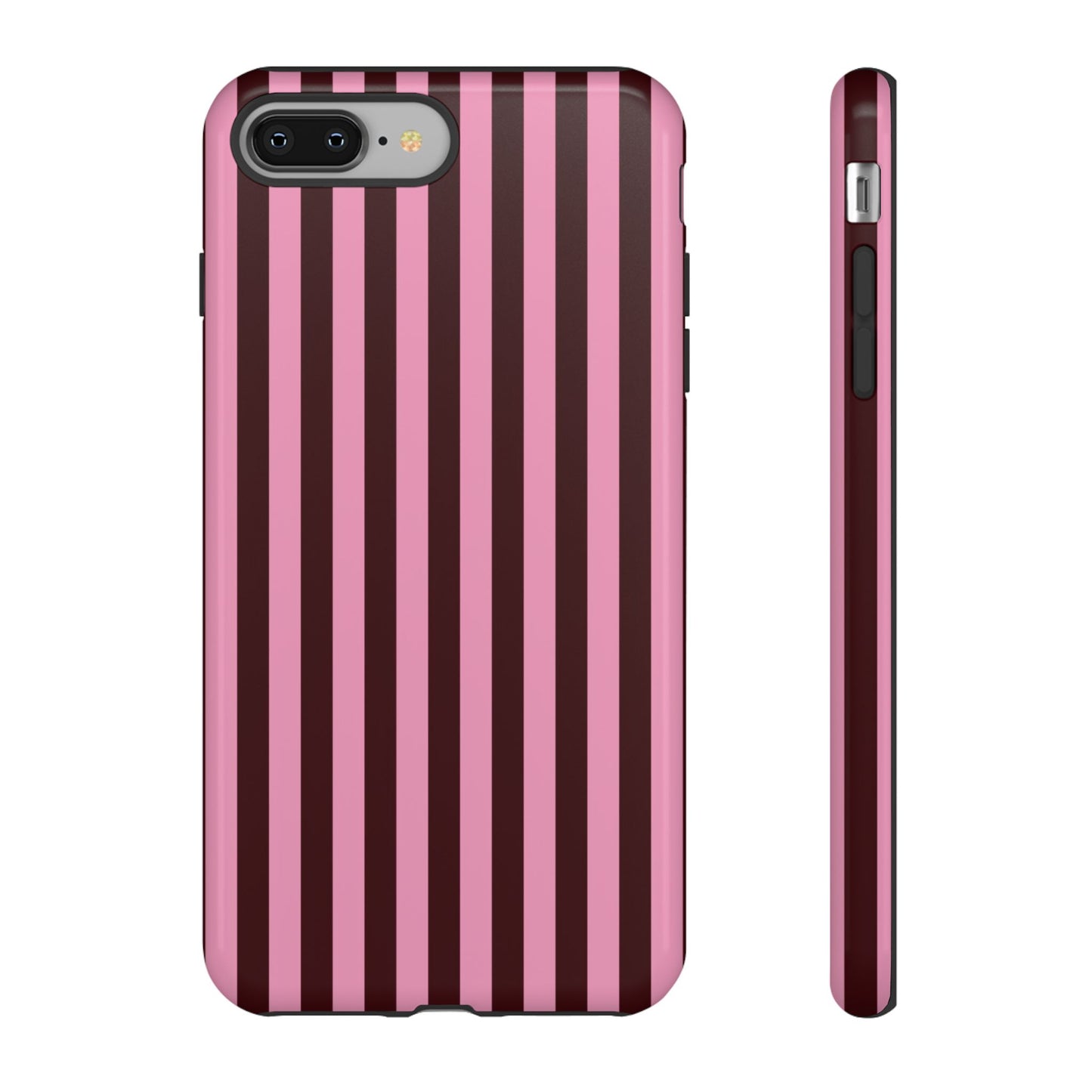 Striped Pink & Burgundy Tough Phone Case — Durable Vertical Stripe Protection