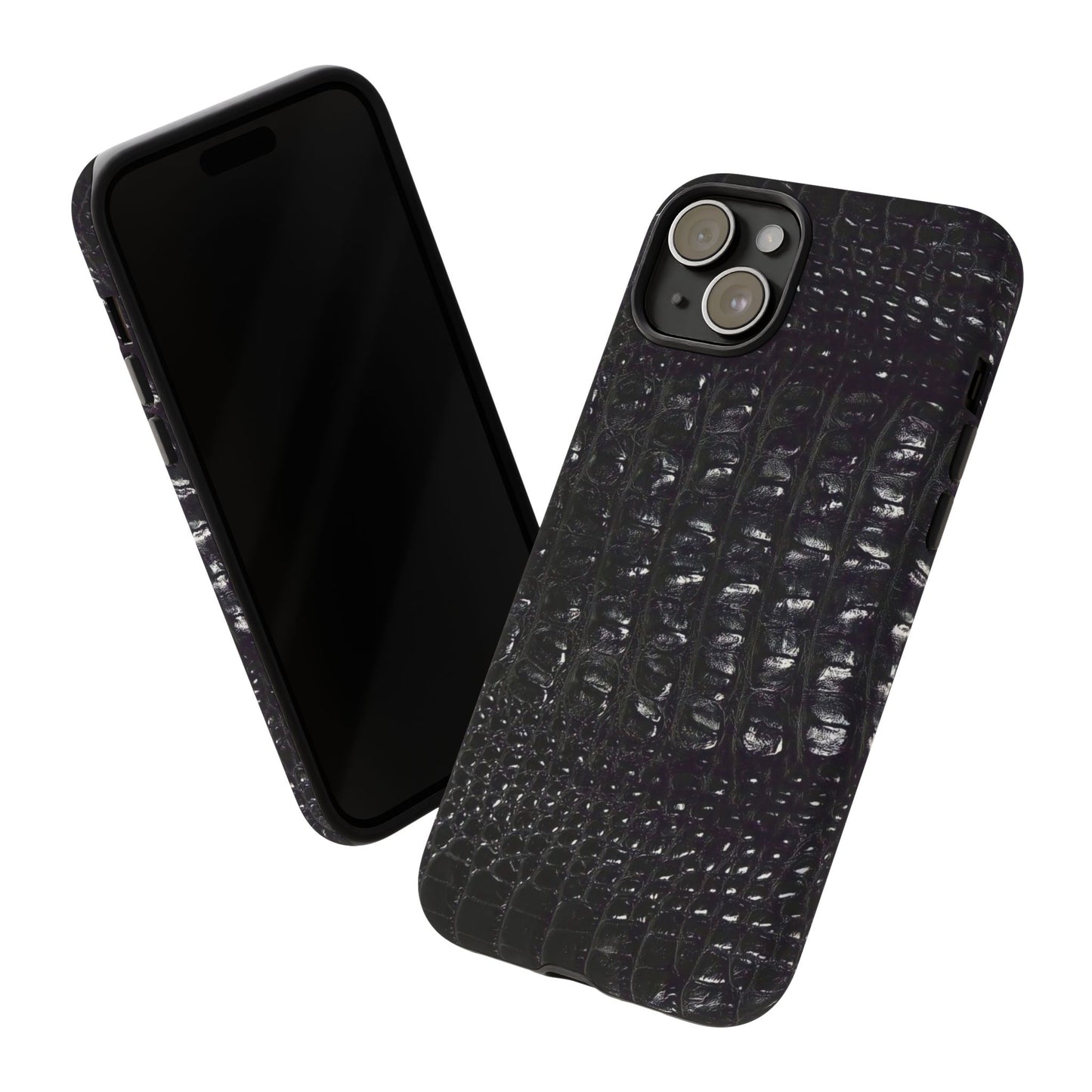 Black Croc Texture Tough Phone Case — Rugged Protective iPhone Cover