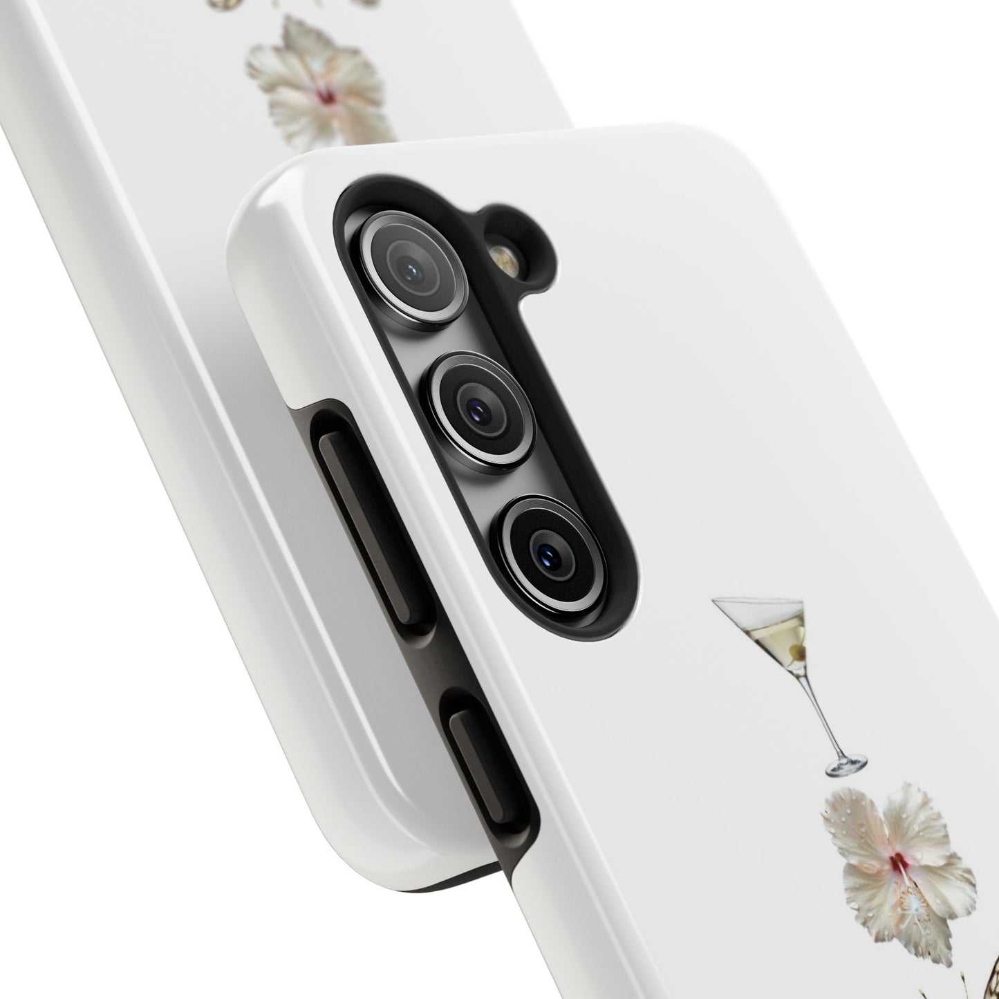 Elegant Nature-Inspired Tough Phone Case with Martini, Flower, Butterfly, and Leopard Design