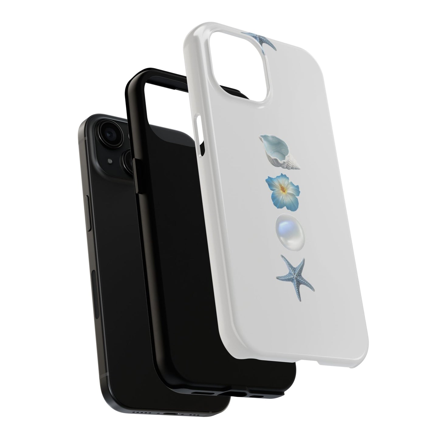 Ocean-Inspired Tough Phone Cases - Coastal Design with Shells and Pearls
