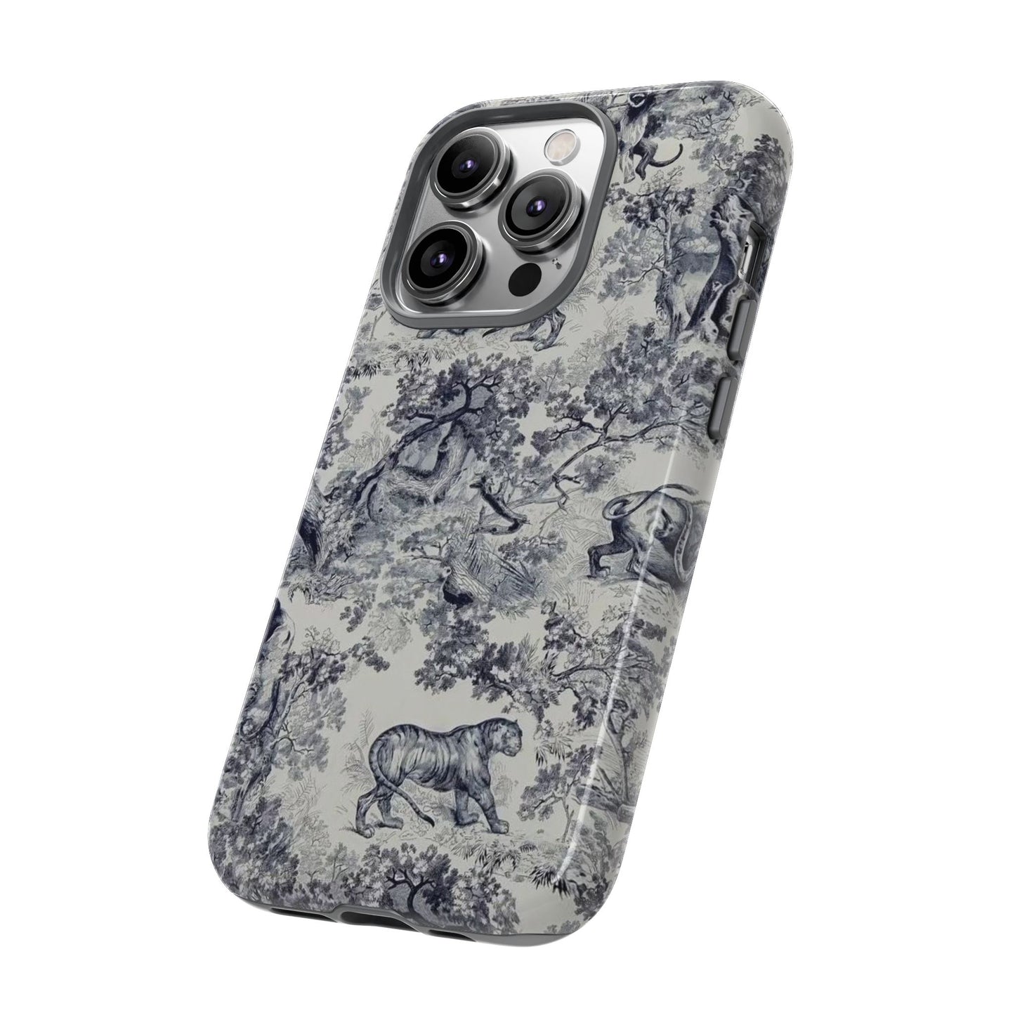 Toile Safari Phone Case — Vintage Tiger & Jungle Pattern Protective Tough Case