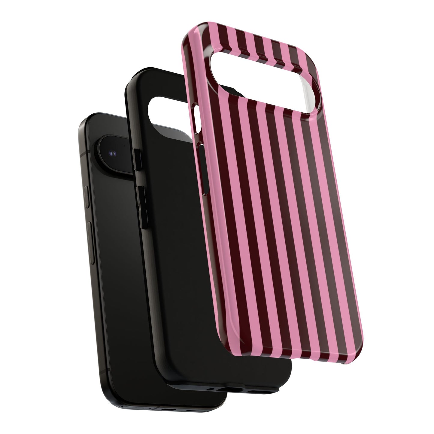 Striped Pink & Burgundy Tough Phone Case — Durable Vertical Stripe Protection