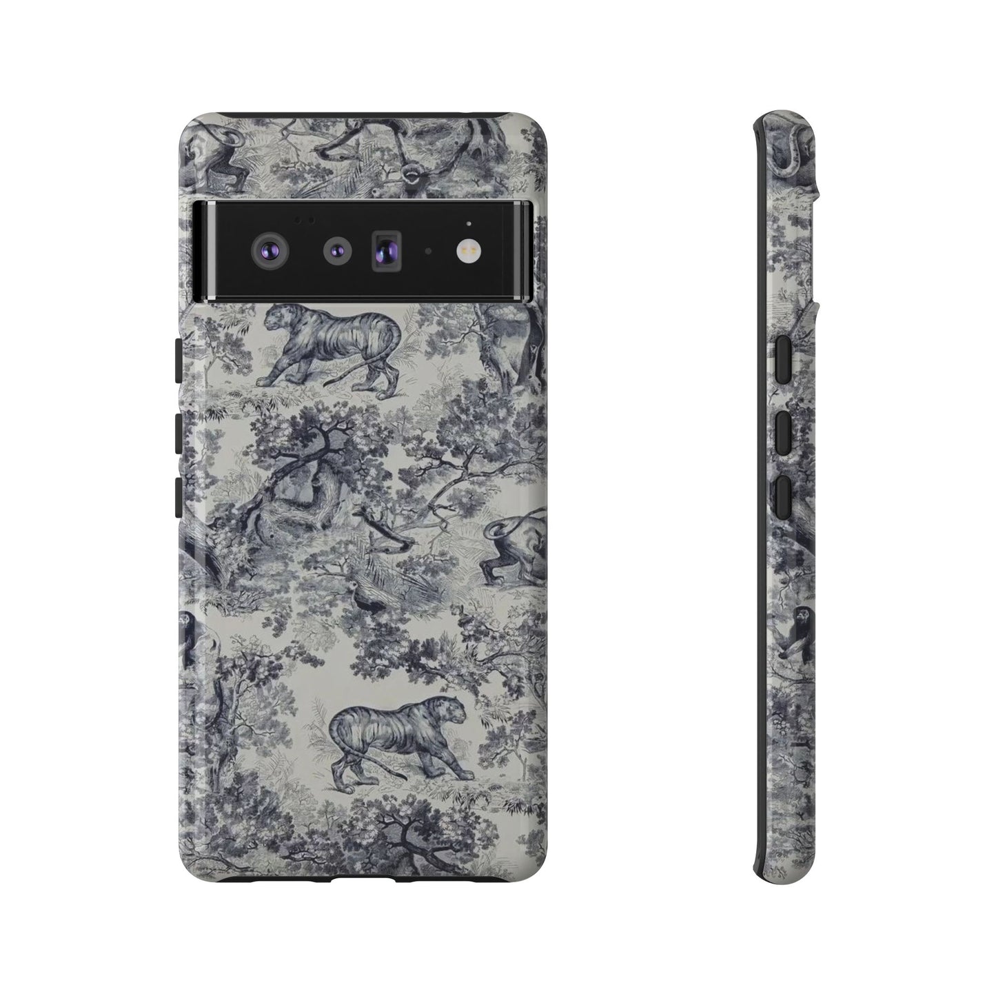 Toile Safari Phone Case — Vintage Tiger & Jungle Pattern Protective Tough Case