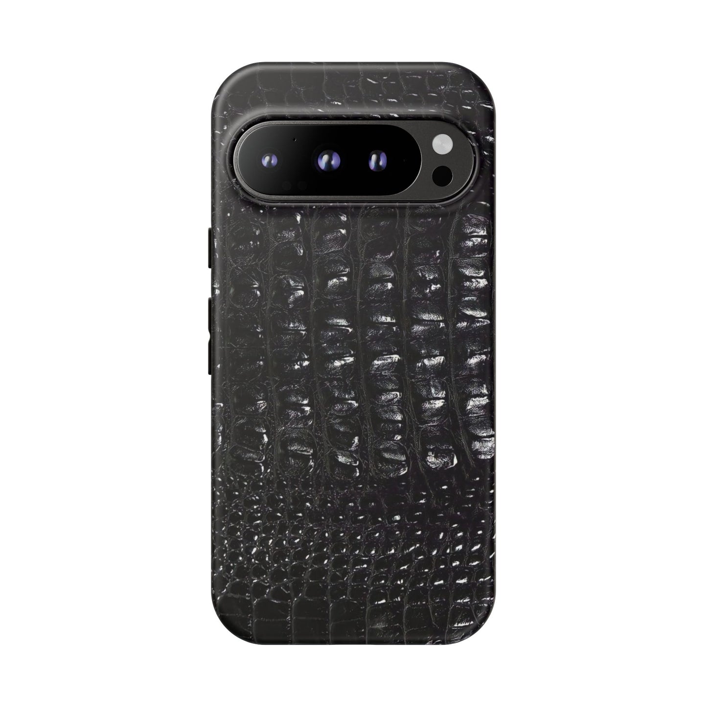 Black Croc Texture Tough Phone Case — Rugged Protective iPhone Cover