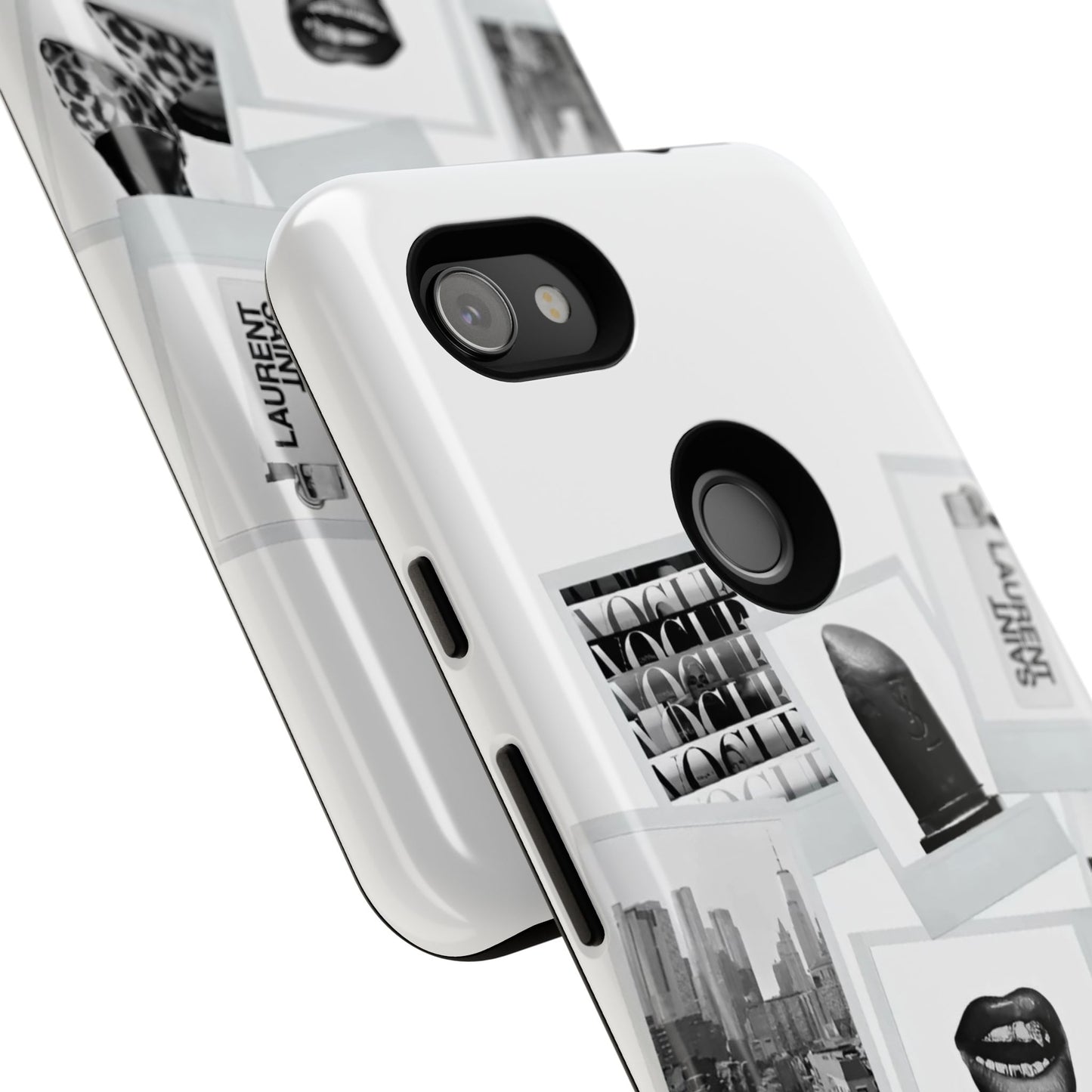 Phone Case — Black & White Polaroid Collage (City, Fashion, Lipstick)