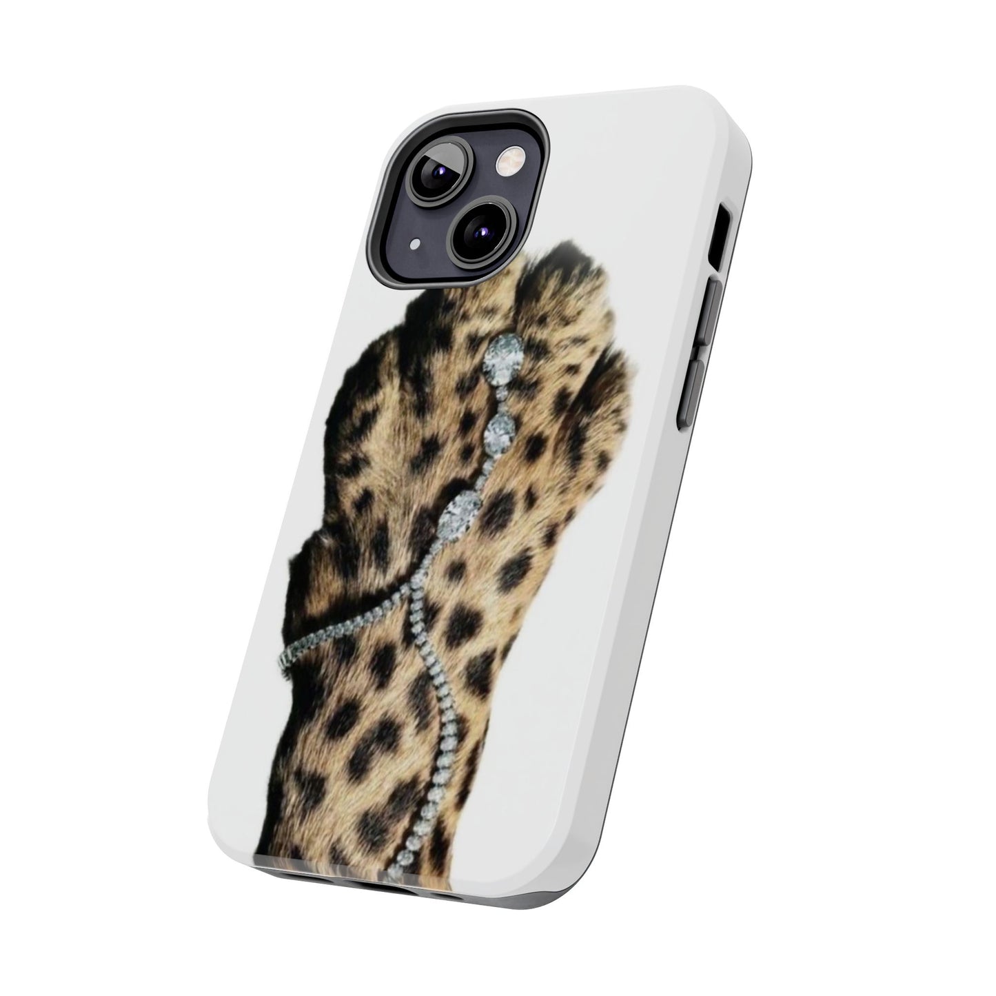 Stylish Leopard Print Tough Phone Case with Diamond Accessories