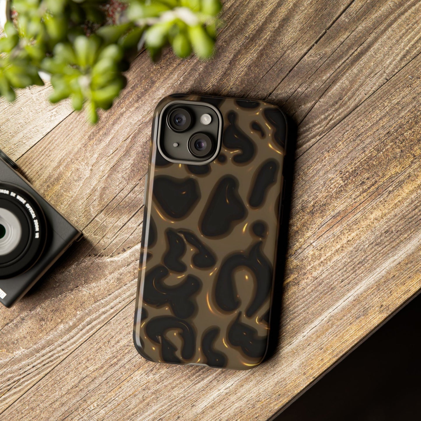 Leopard Gloss Tough Phone Case — Durable Protective iPhone Cover with Glossy Brown Animal Print
