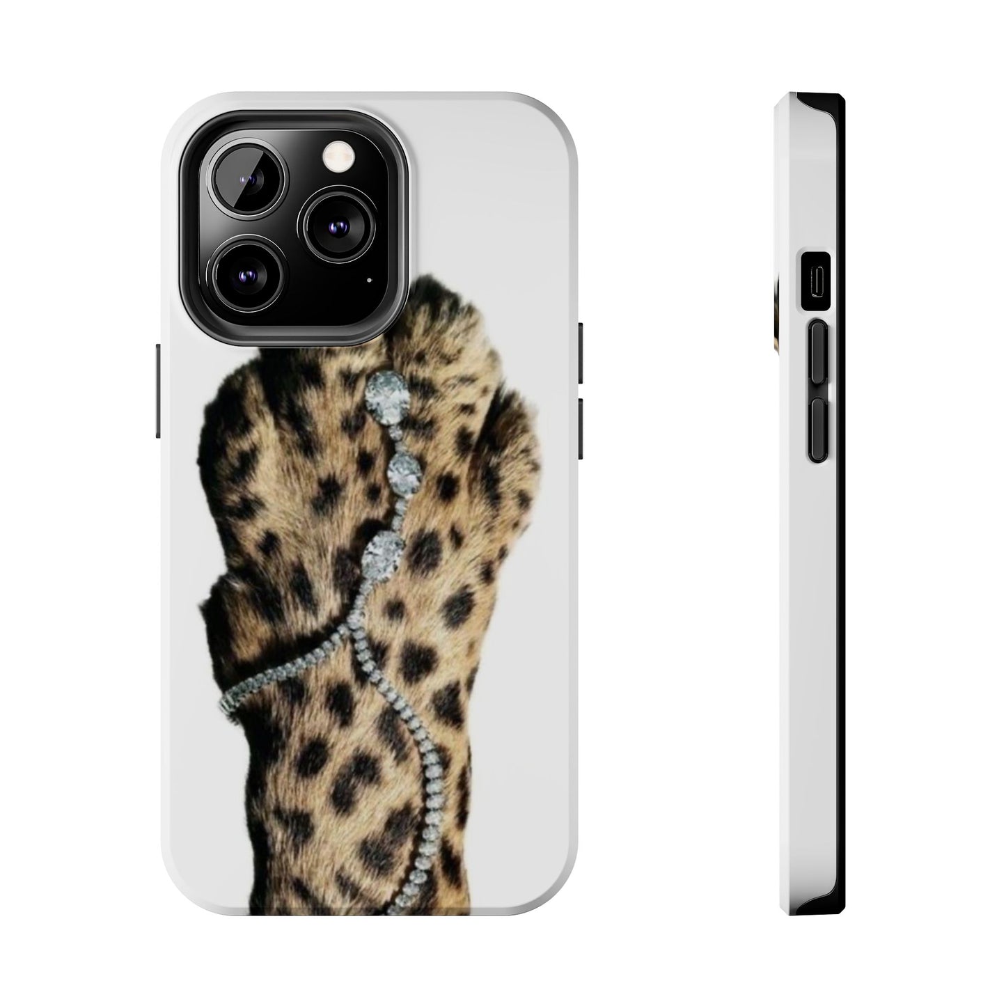 Stylish Leopard Print Tough Phone Case with Diamond Accessories