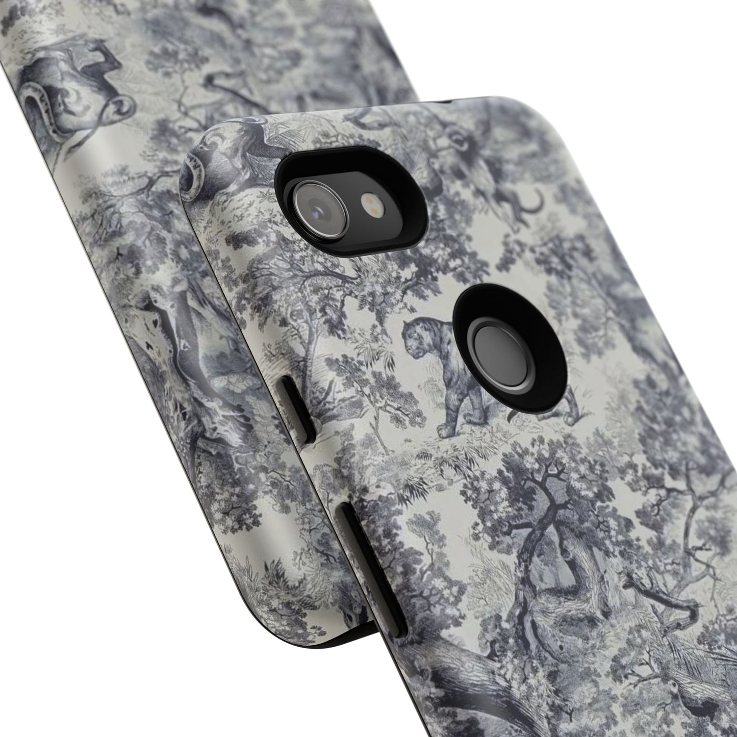 Toile Safari Phone Case — Vintage Tiger & Jungle Pattern Protective Tough Case