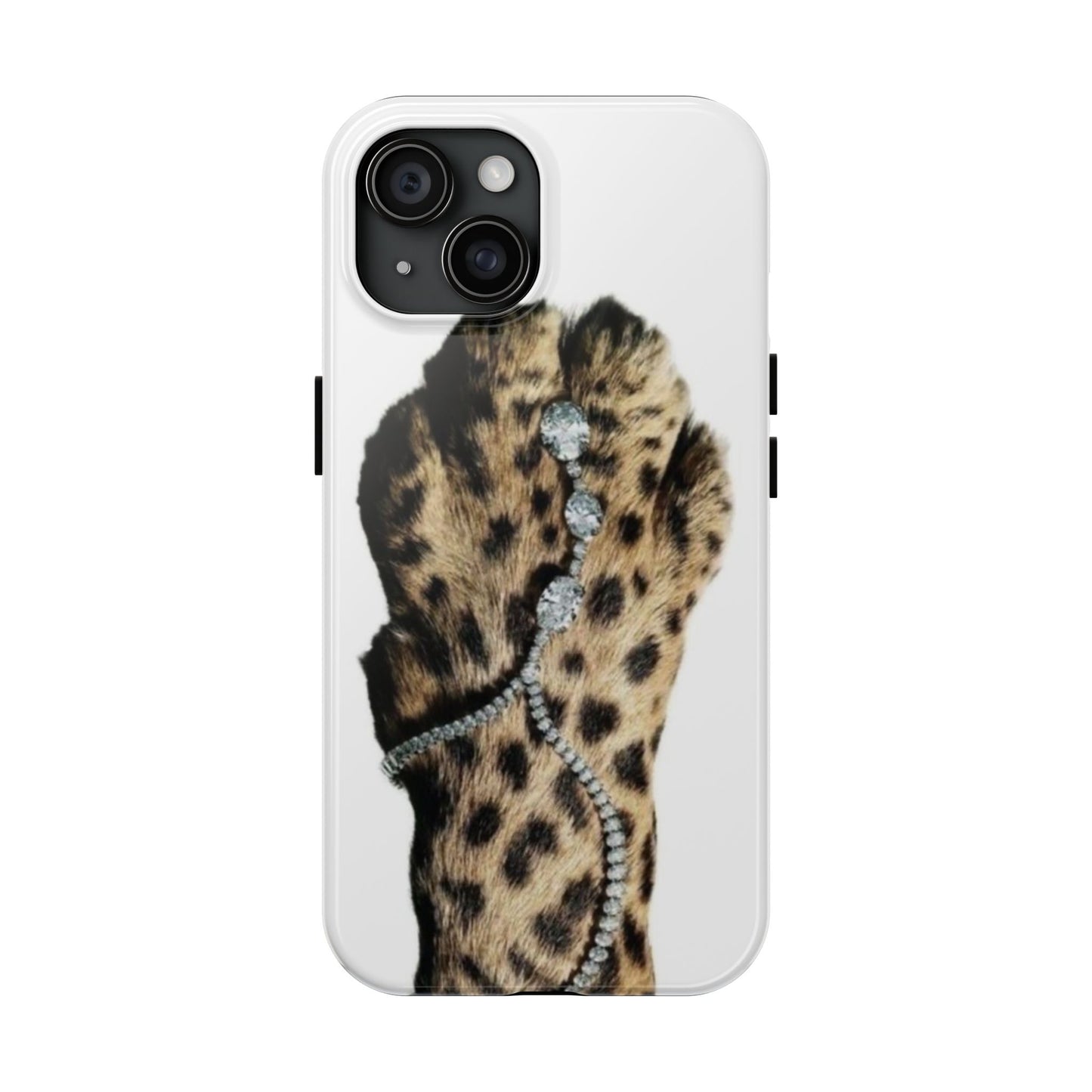 Stylish Leopard Print Tough Phone Case with Diamond Accessories