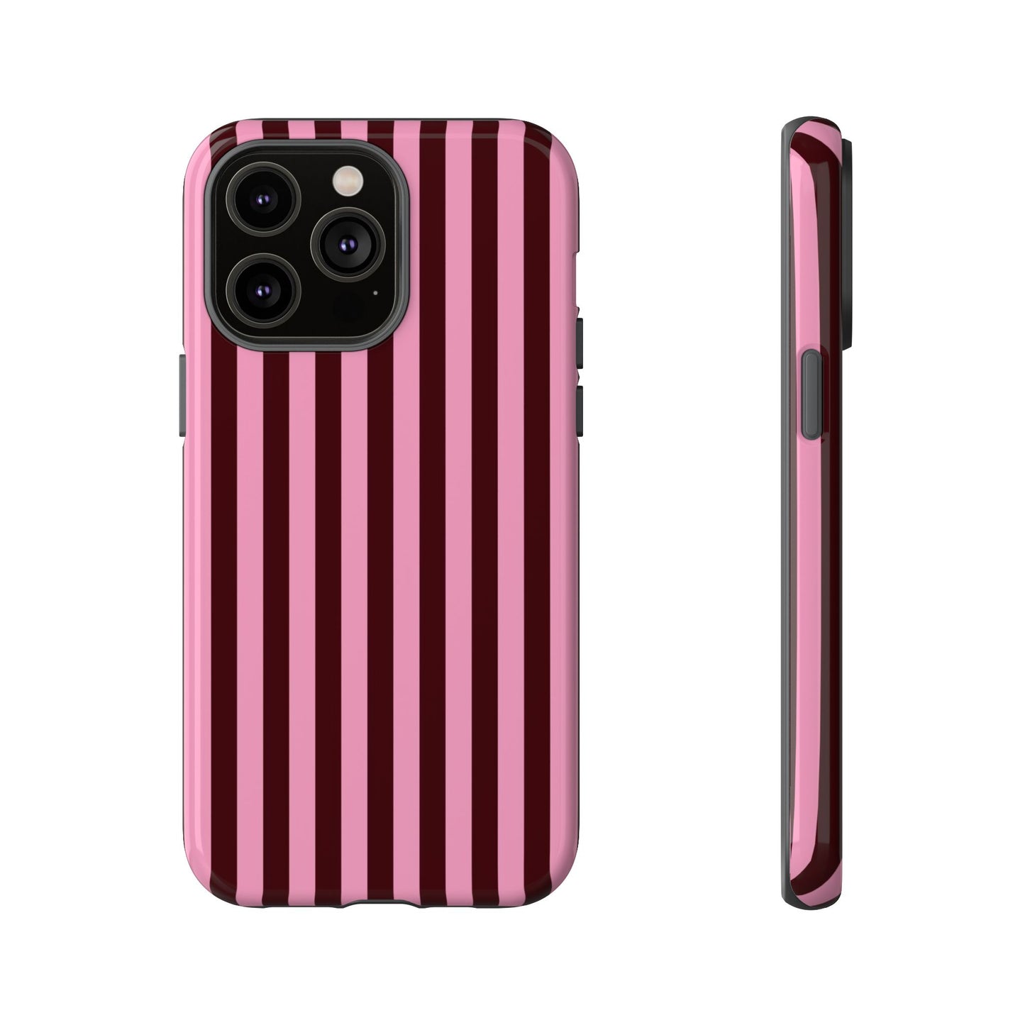 Striped Pink & Burgundy Tough Phone Case — Durable Vertical Stripe Protection