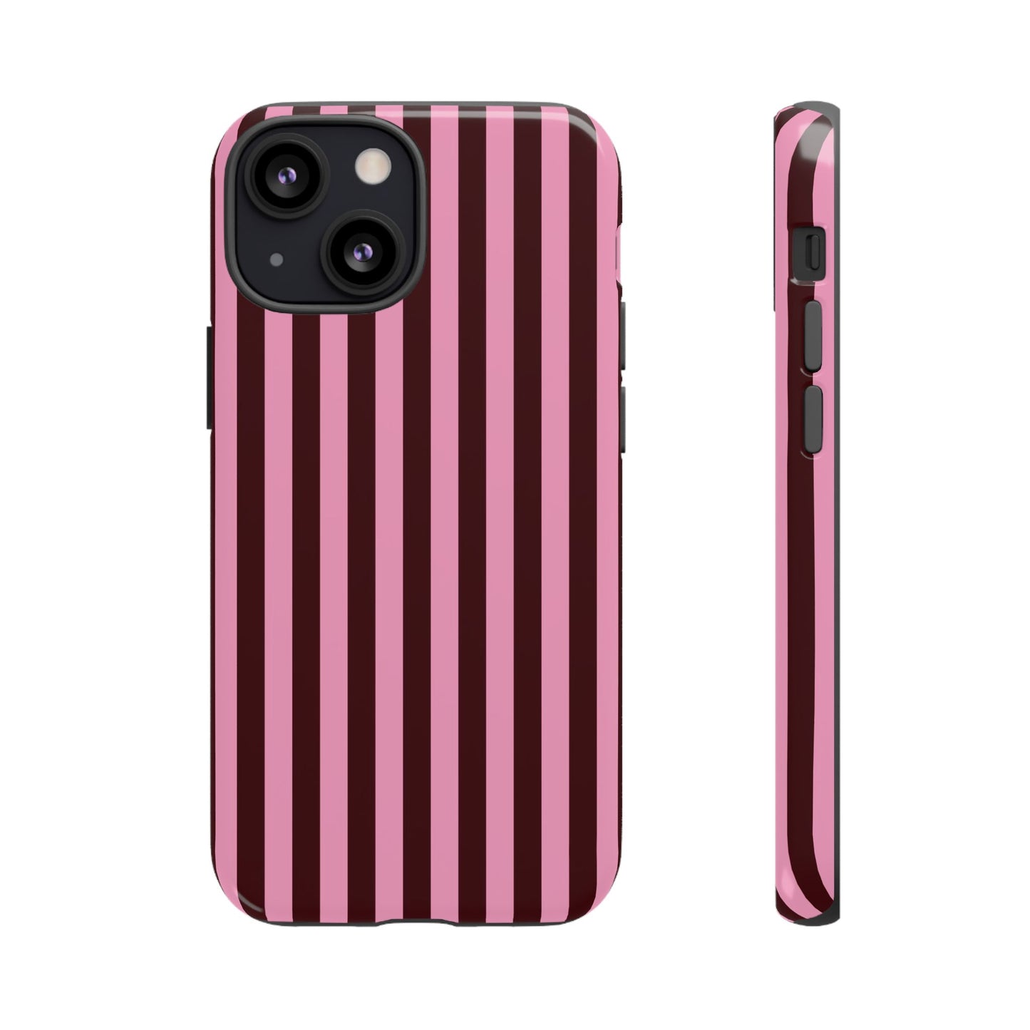 Striped Pink & Burgundy Tough Phone Case — Durable Vertical Stripe Protection