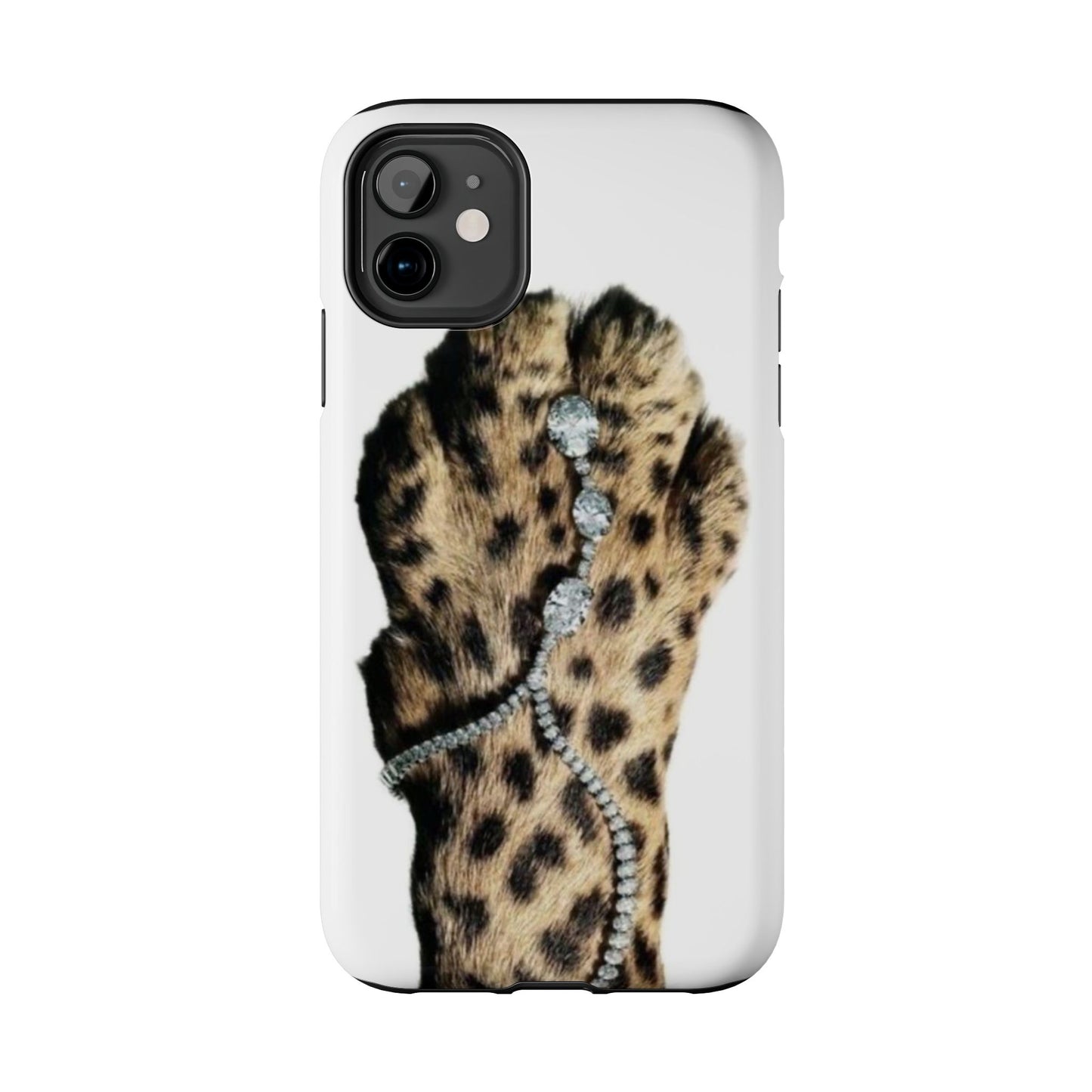 Stylish Leopard Print Tough Phone Case with Diamond Accessories