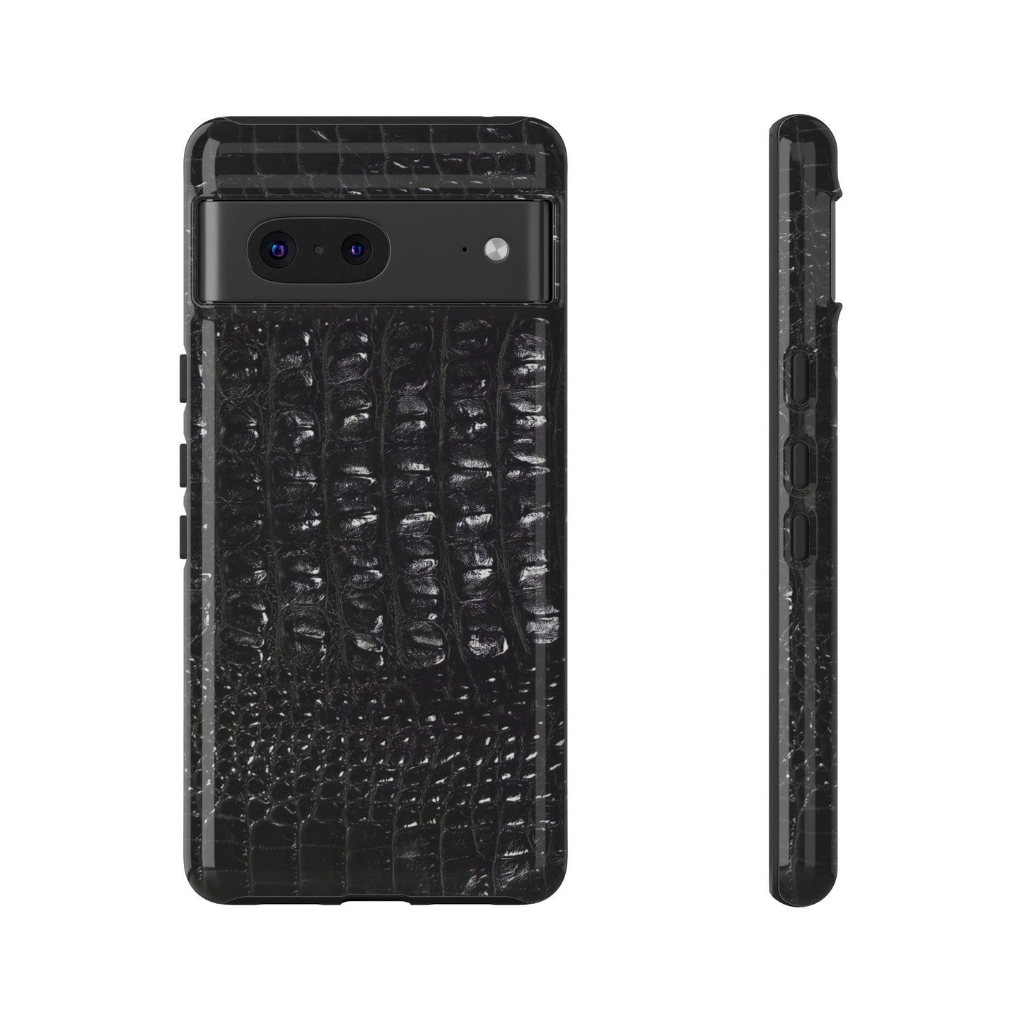 Black Croc Texture Tough Phone Case — Rugged Protective iPhone Cover