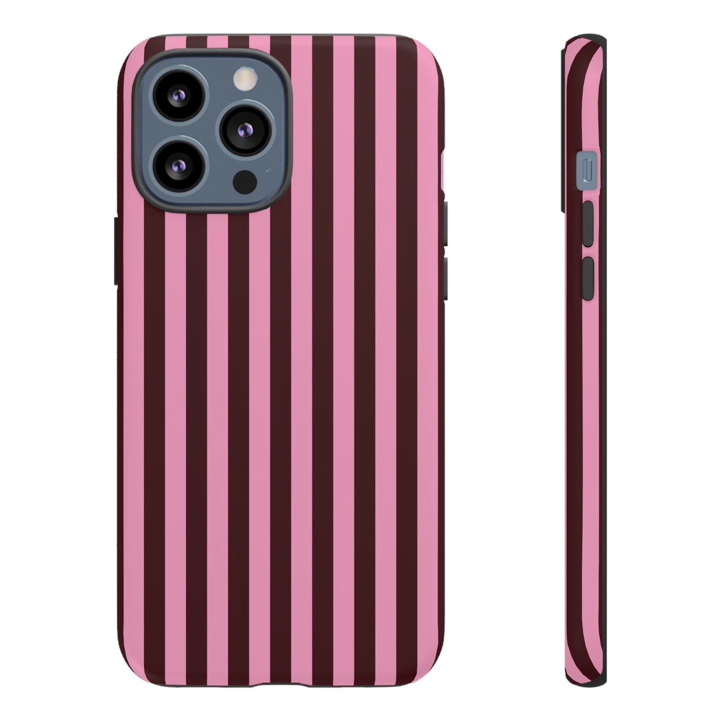Striped Pink & Burgundy Tough Phone Case — Durable Vertical Stripe Protection