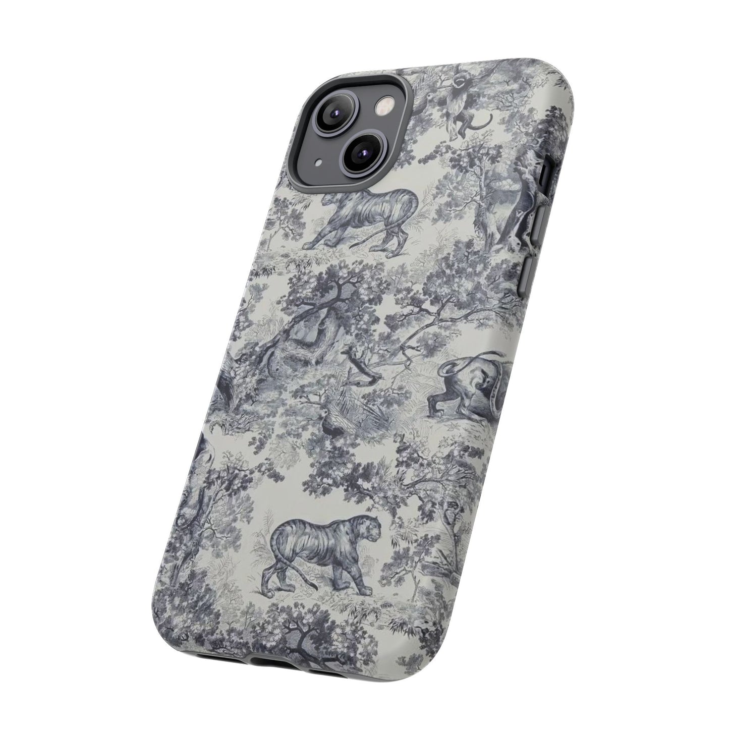 Toile Safari Phone Case — Vintage Tiger & Jungle Pattern Protective Tough Case