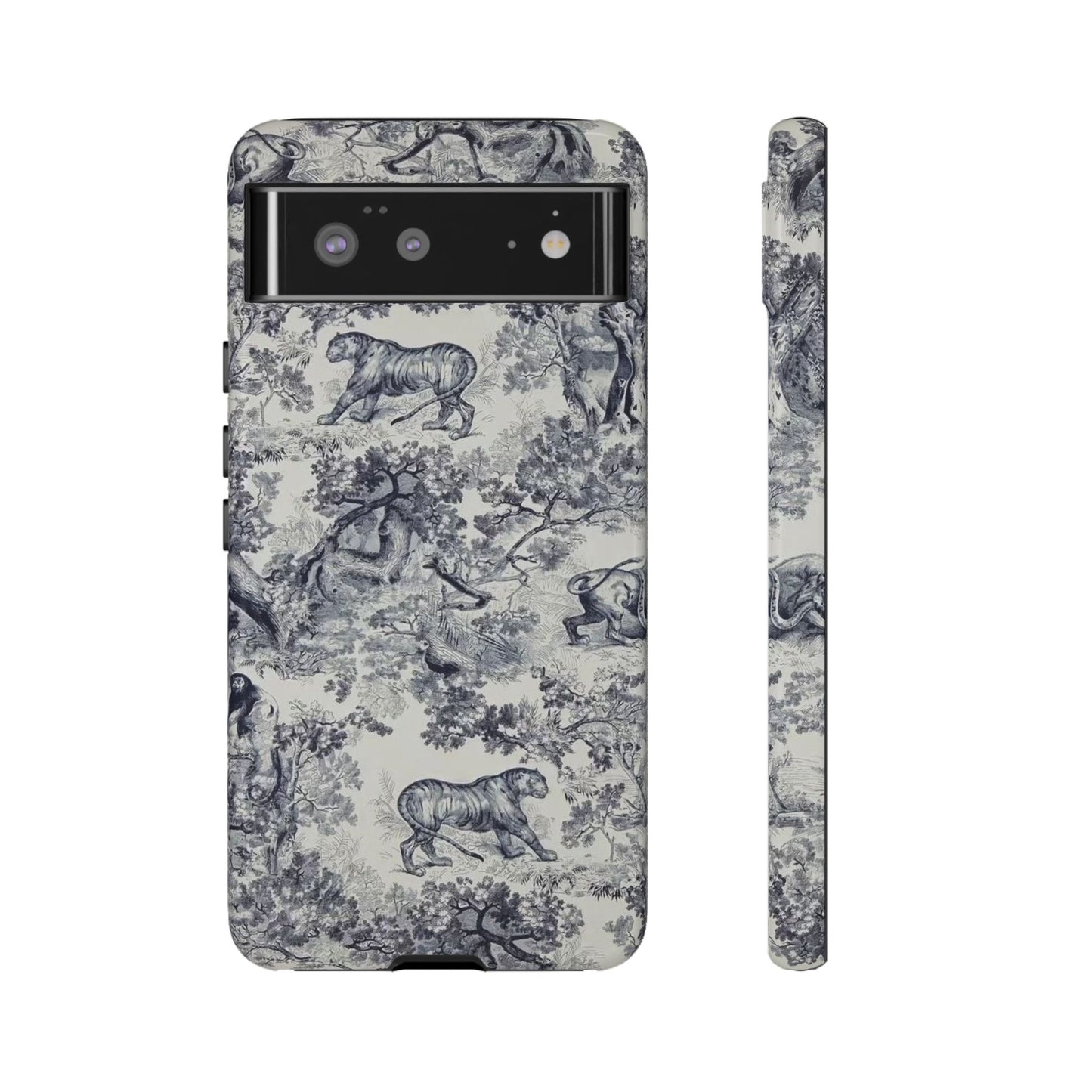 Toile Safari Phone Case — Vintage Tiger & Jungle Pattern Protective Tough Case