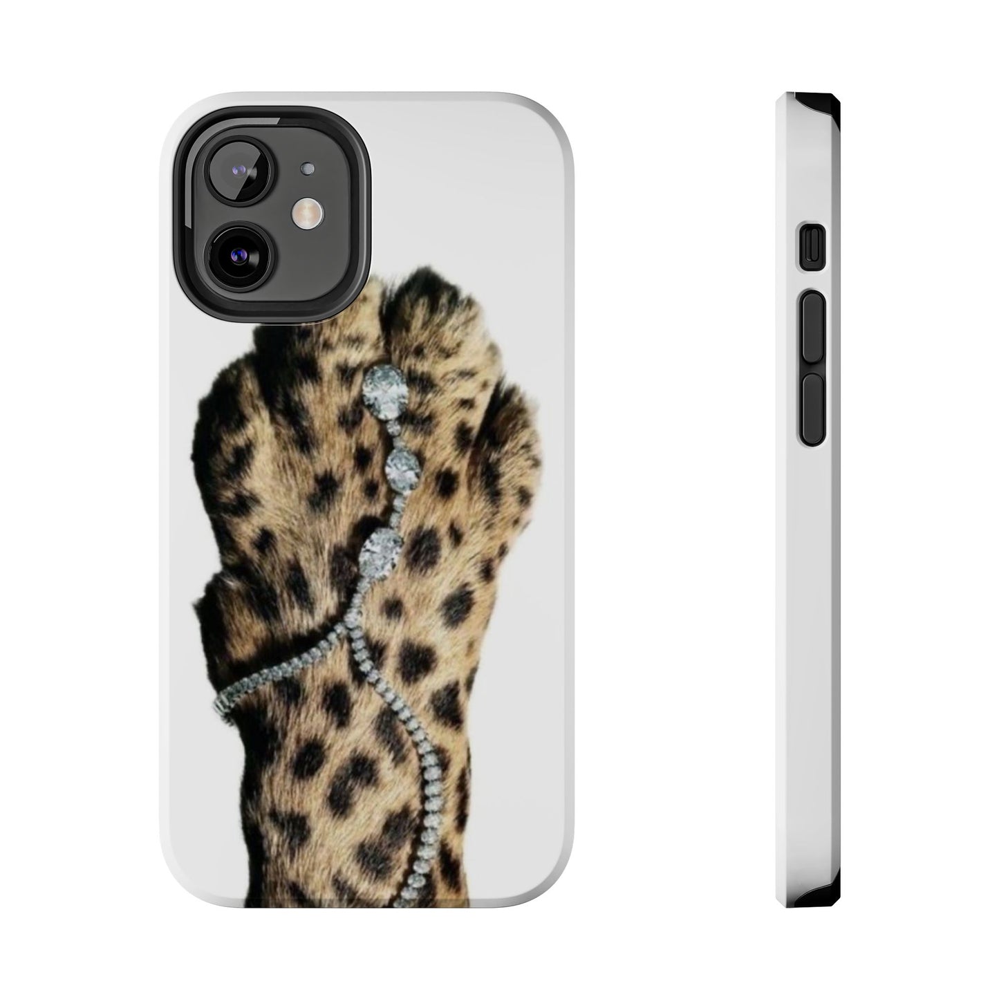 Stylish Leopard Print Tough Phone Case with Diamond Accessories