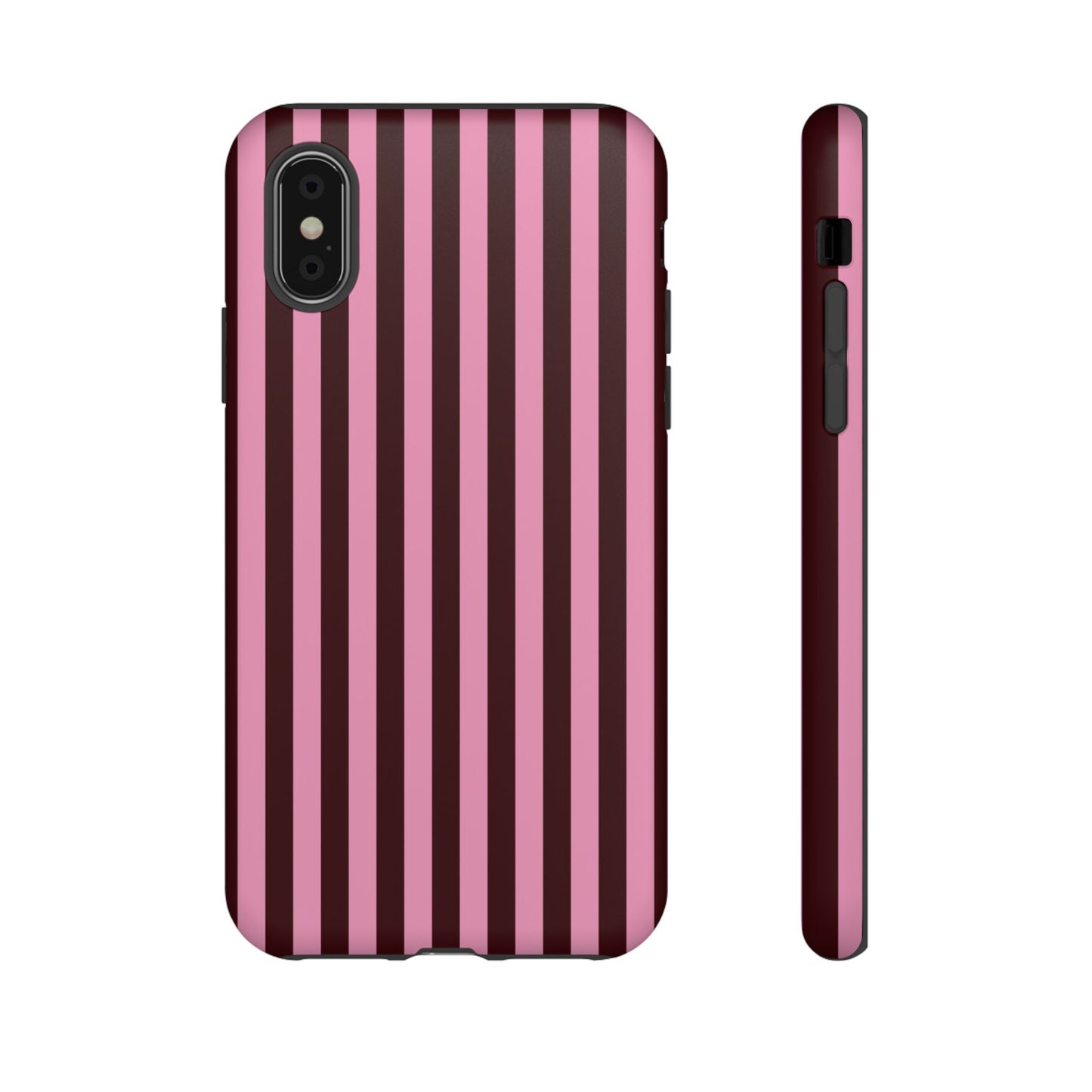 Striped Pink & Burgundy Tough Phone Case — Durable Vertical Stripe Protection