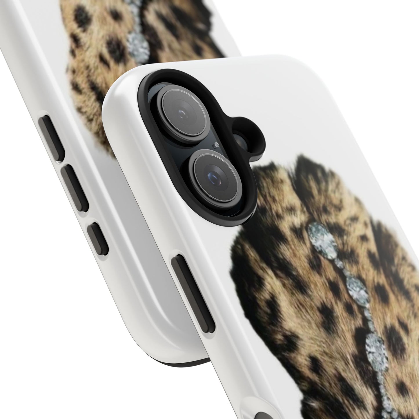Stylish Leopard Print Tough Phone Case with Diamond Accessories